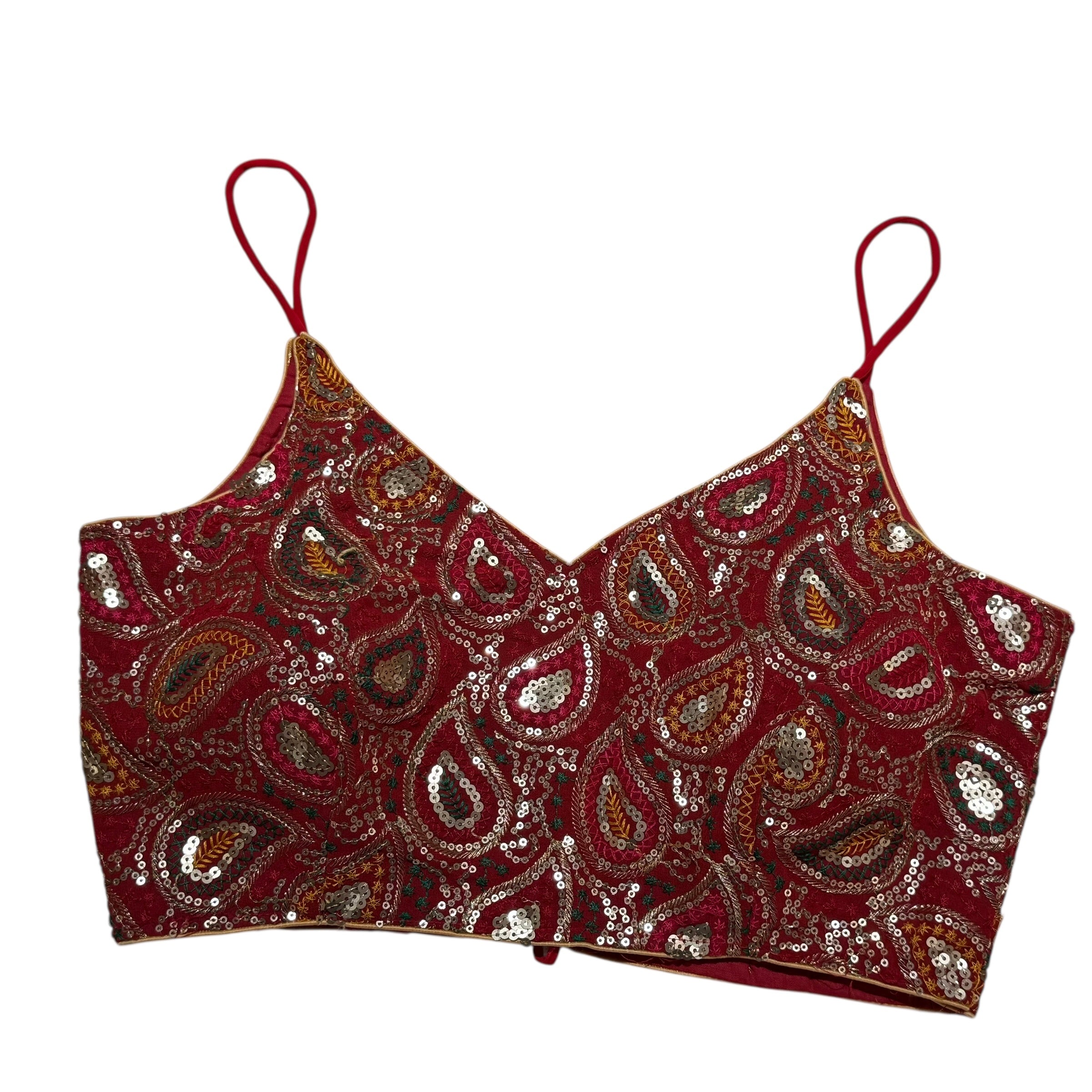 Dark Red Paisley Spaghetti Strap Blouse -Size 38