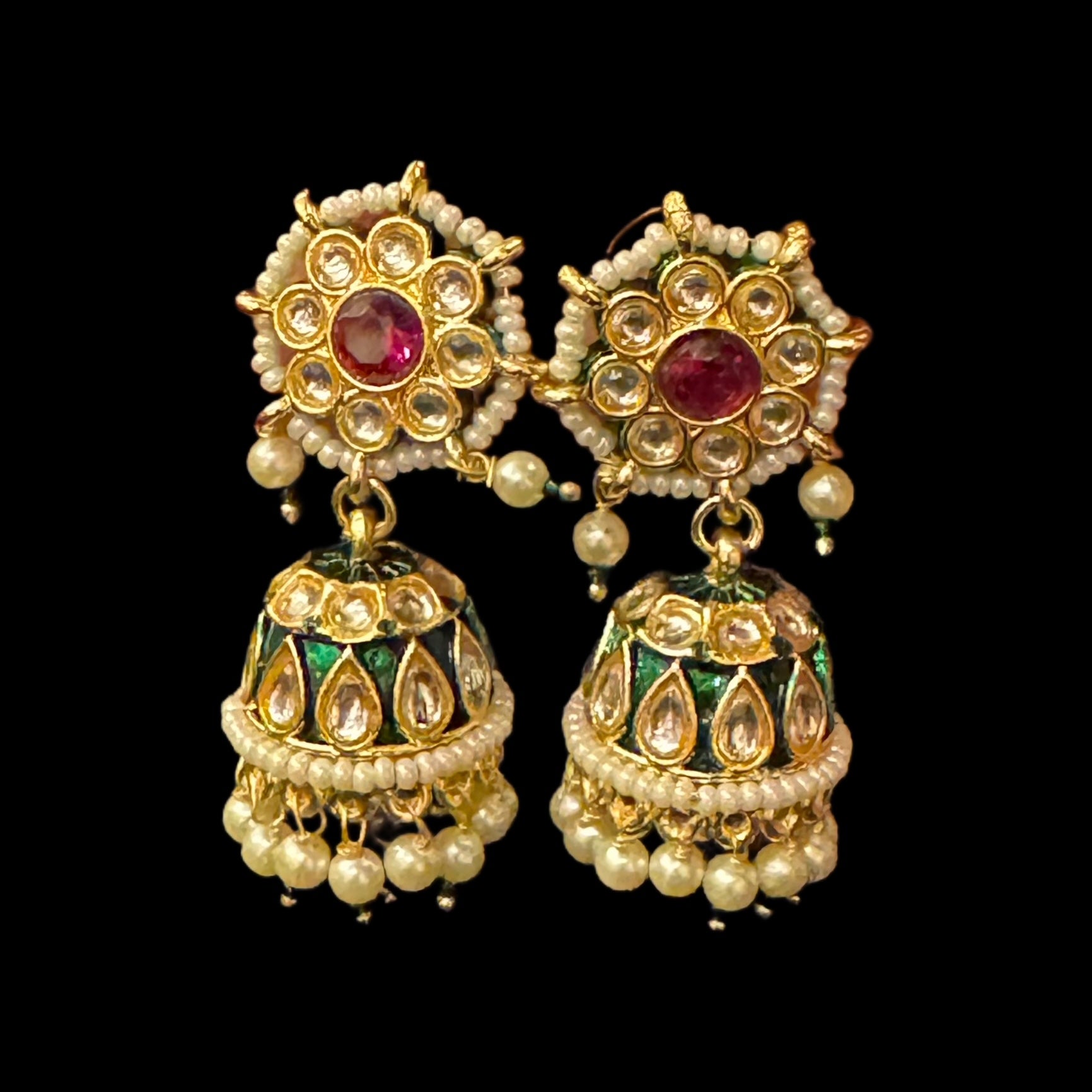 DT Polki & Pearl Jhumka Earrings-Many Colors