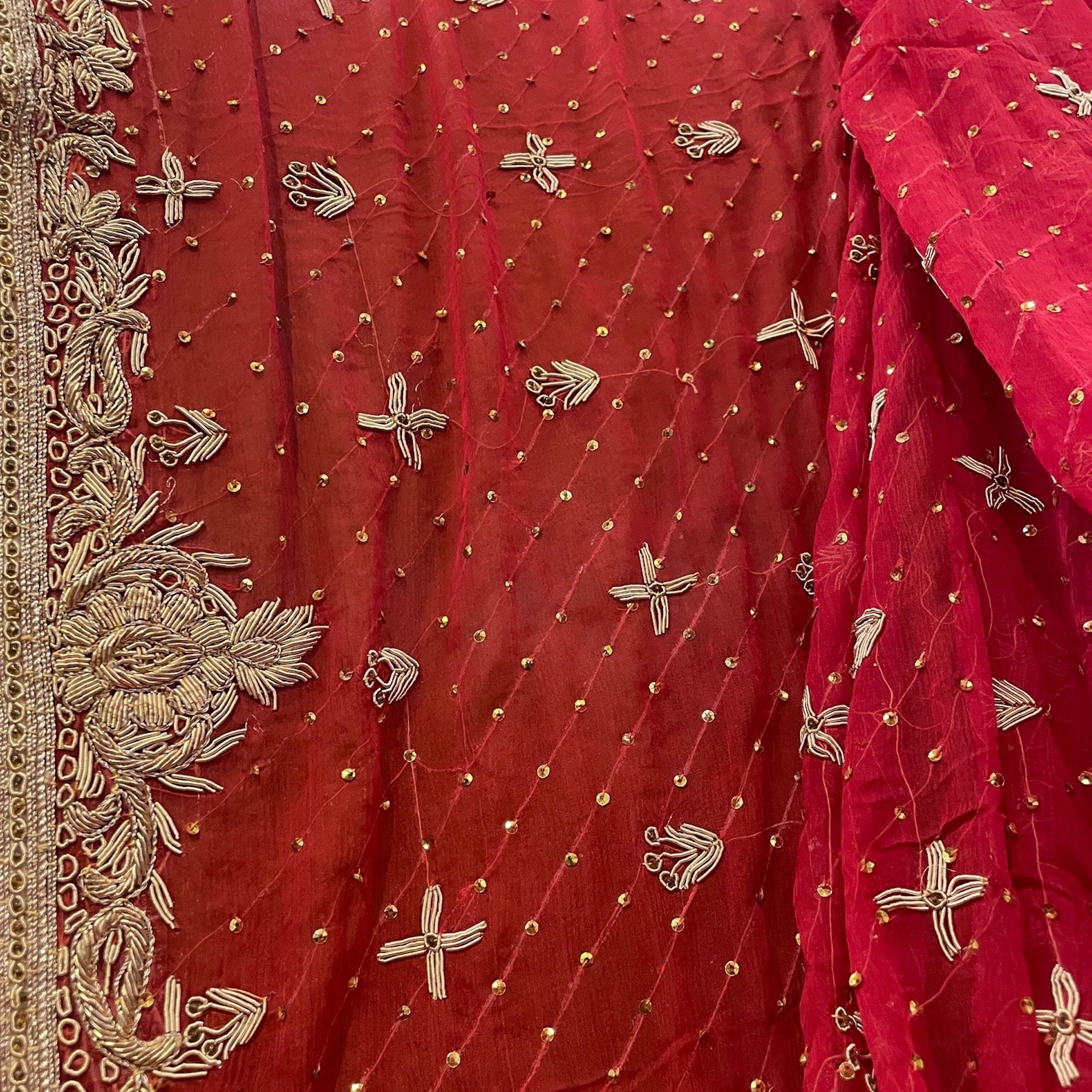 Red Bridal Dupatta with Zardosi Work - Vintage India NYC