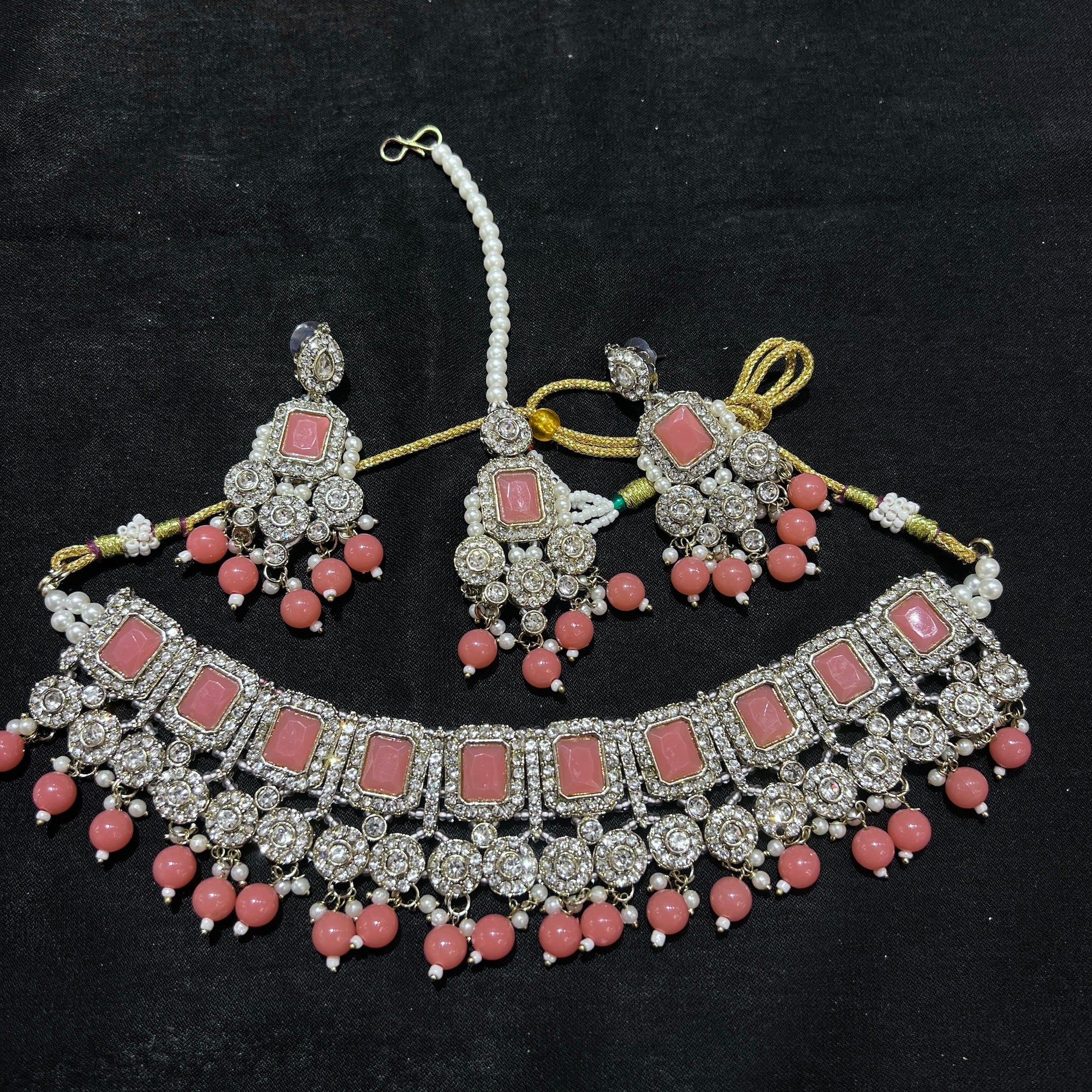 Oblong White Stone Necklace Set-Colors