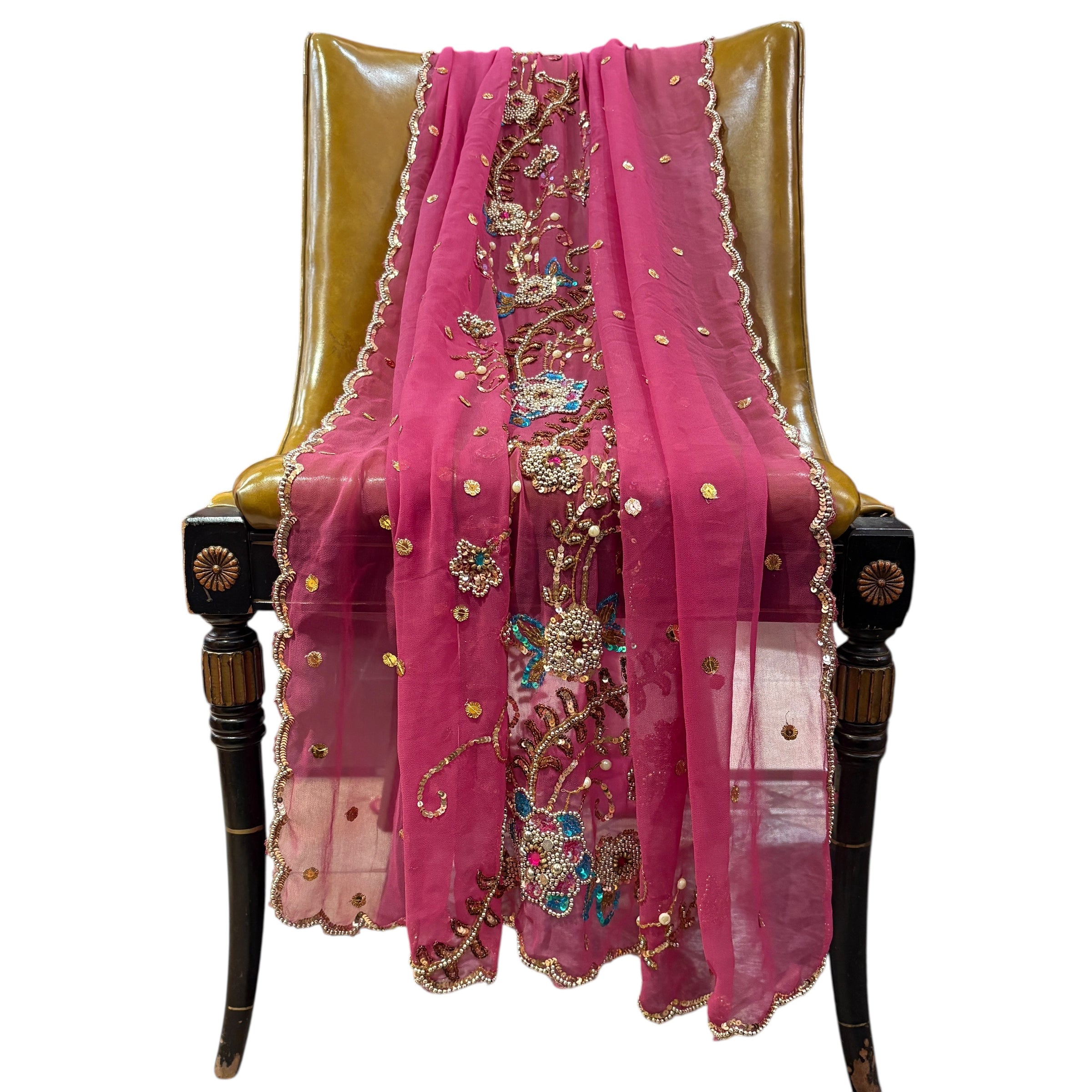 Rose Pink Embroidered Dupatta - Vintage India NYC