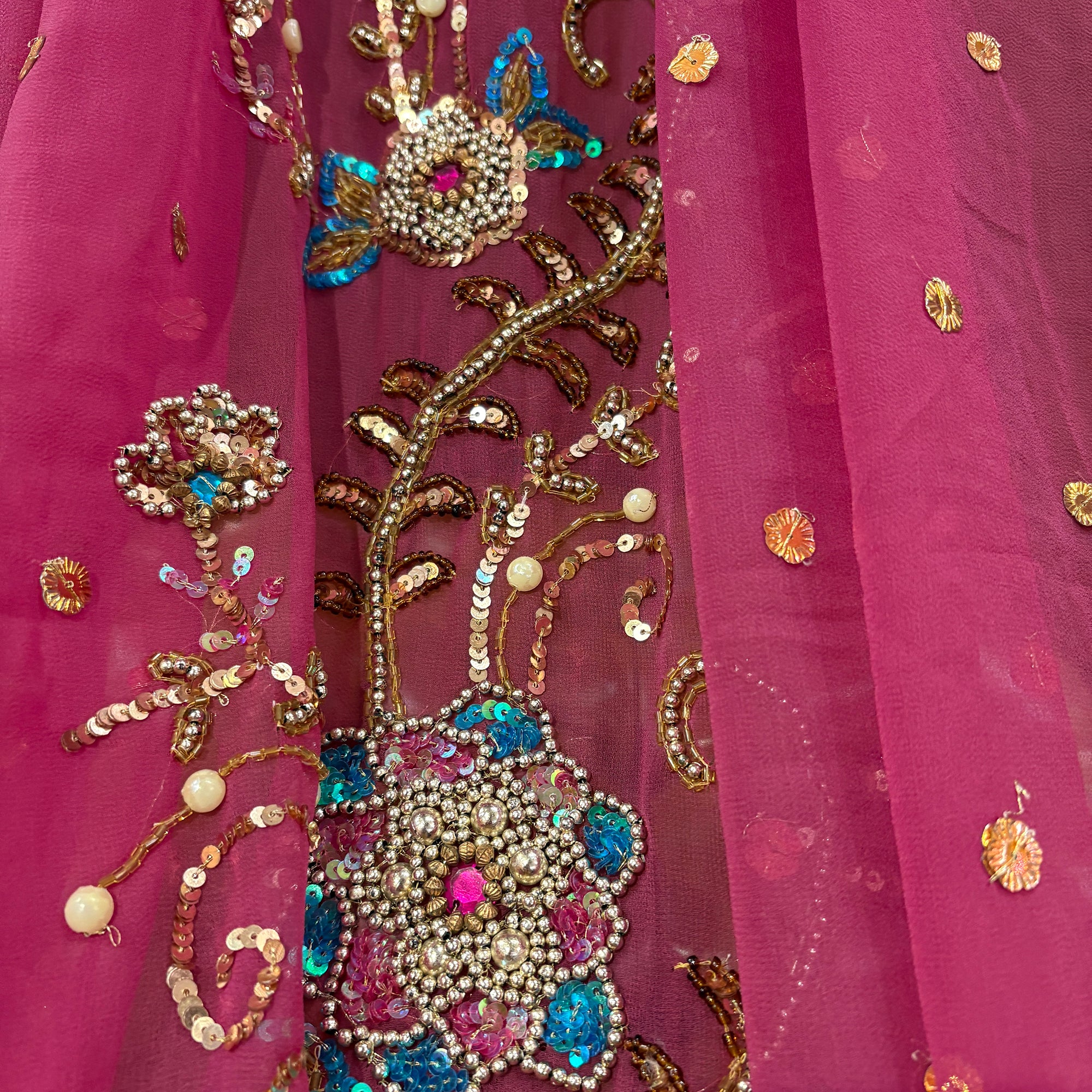 Rose Pink Embroidered Dupatta - Vintage India NYC