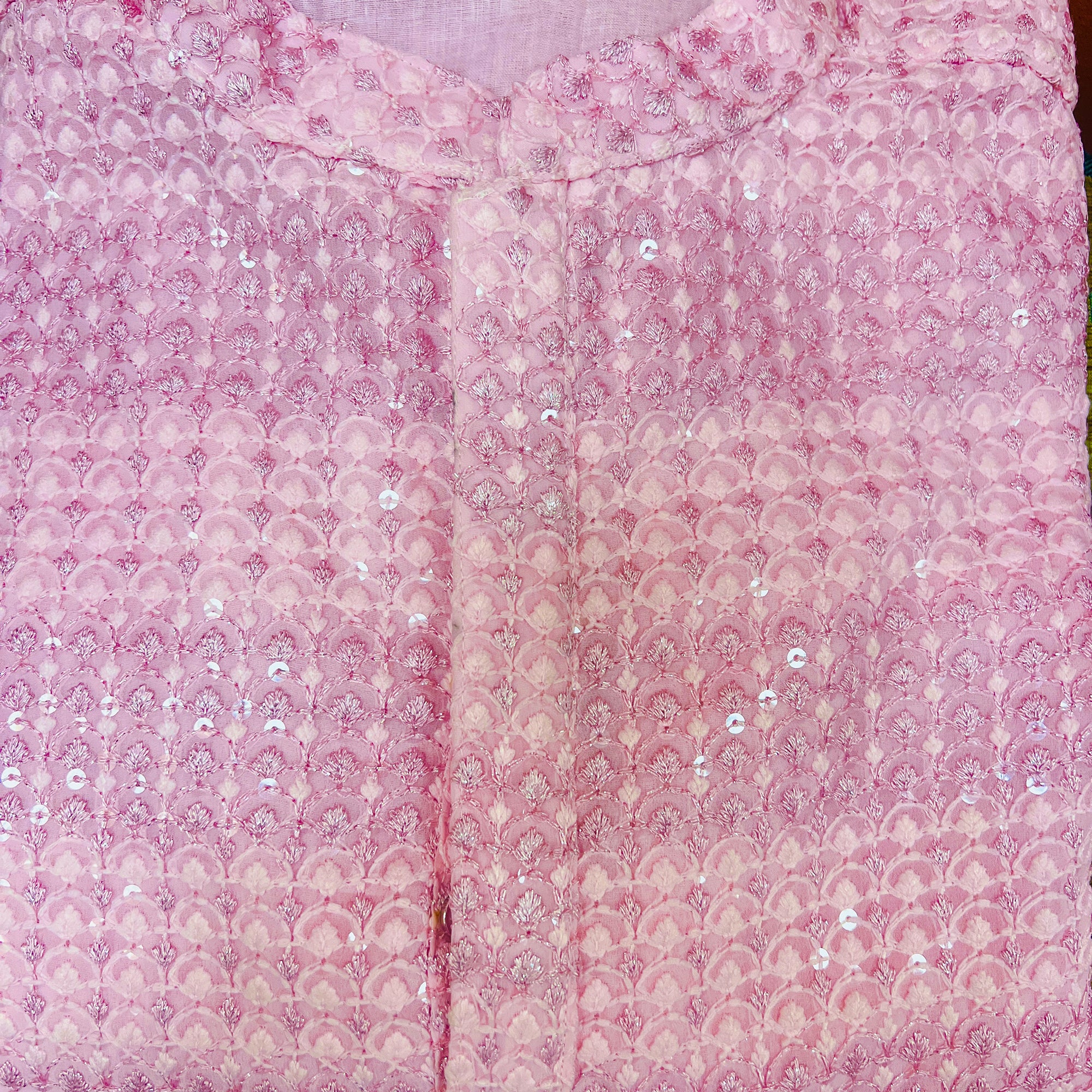 Rose Pink Embroidered Sequin Kurta - Vintage India NYC