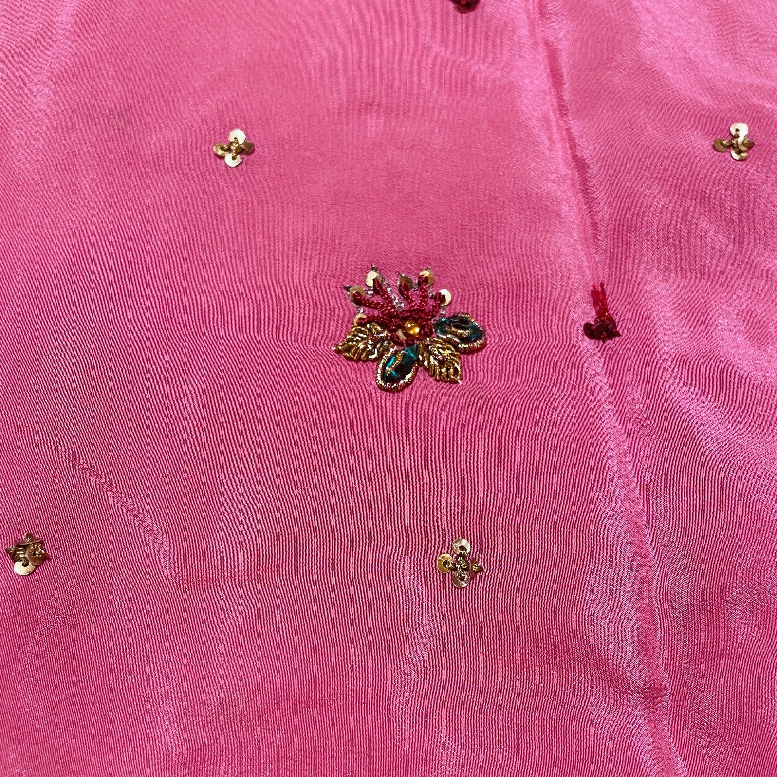 Rose Pink Heavily Embroidered Saree - Vintage India NYC