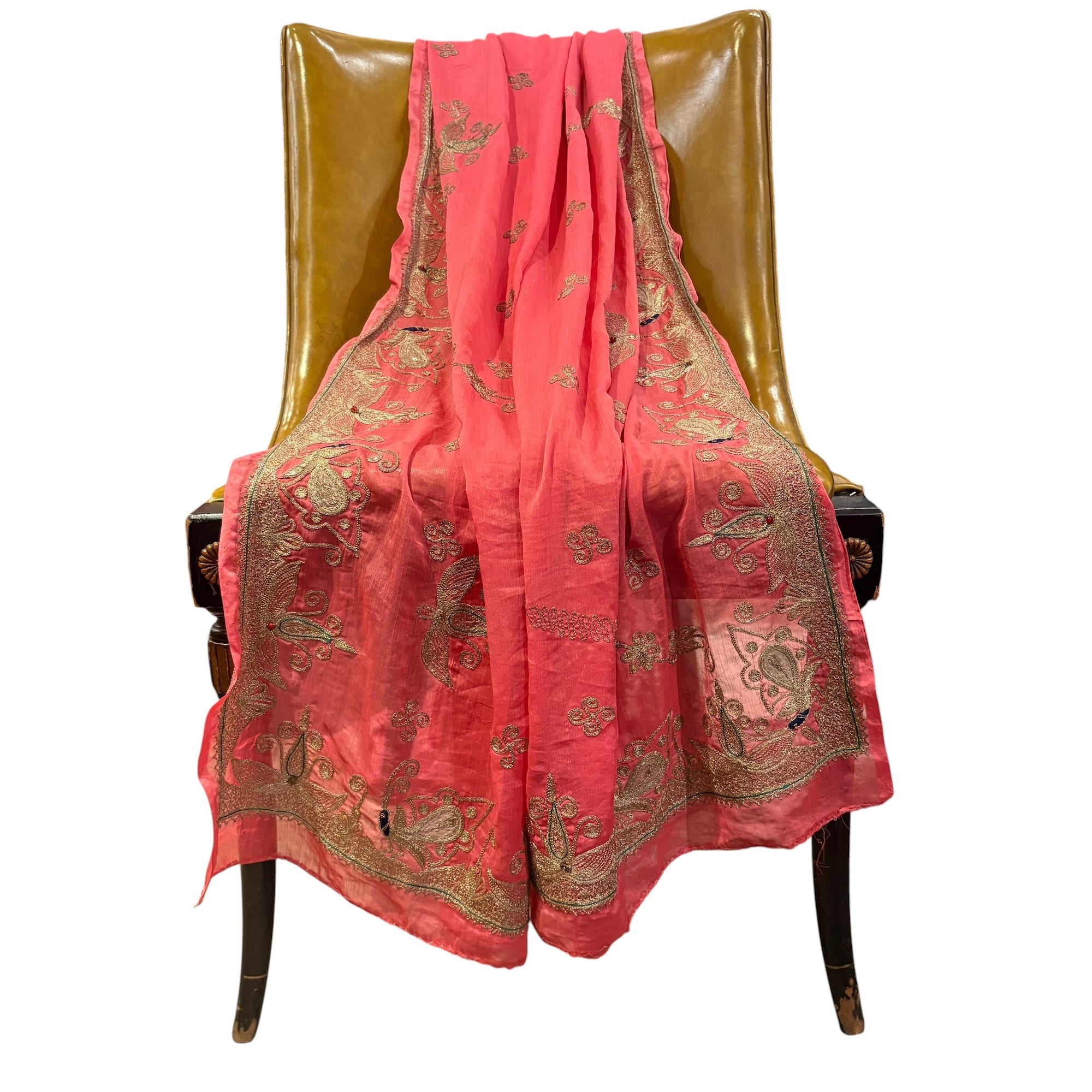 Rose Pink Vintage Silk Embroidered Dupatta