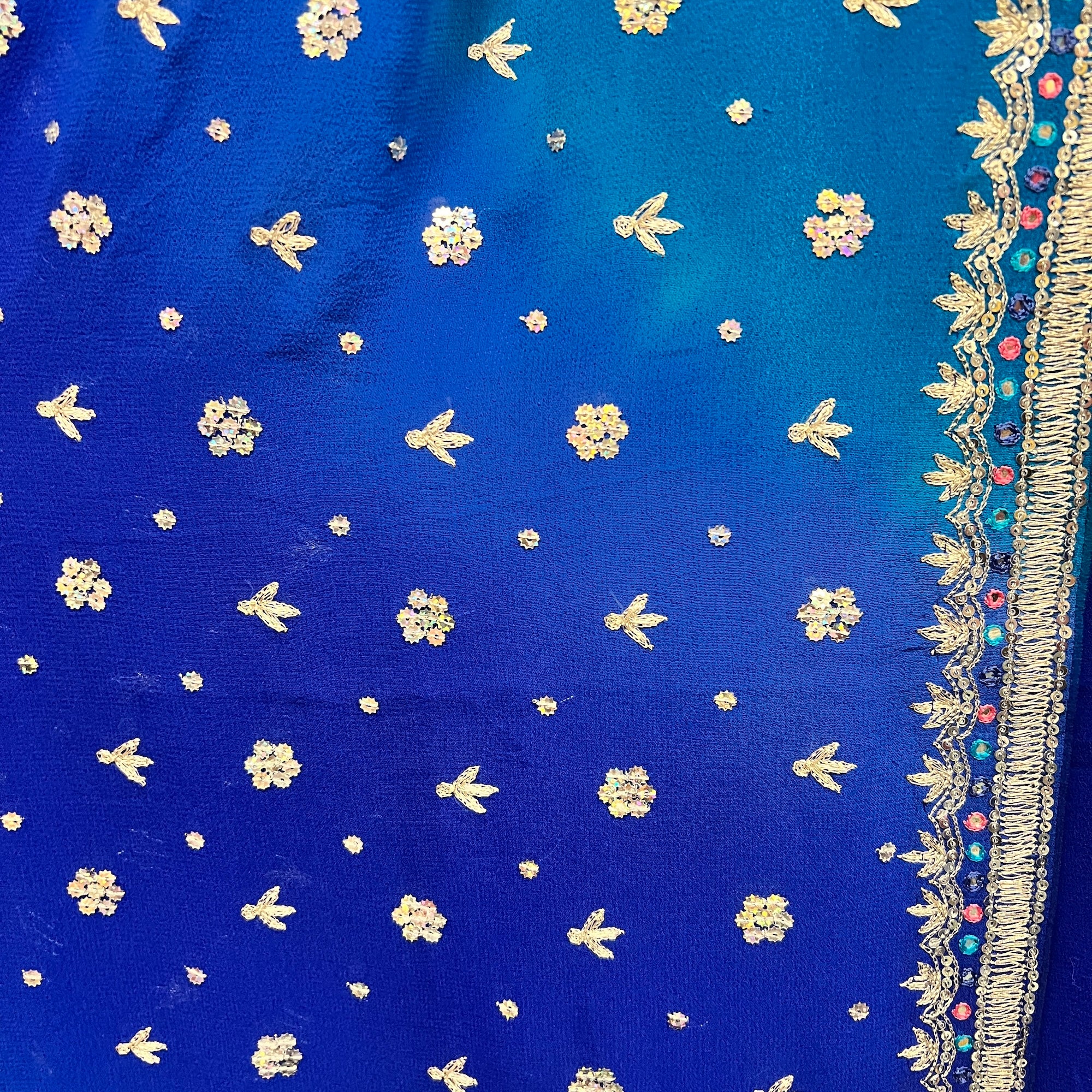 Royal & Ocean Embroidered Georgette Saree