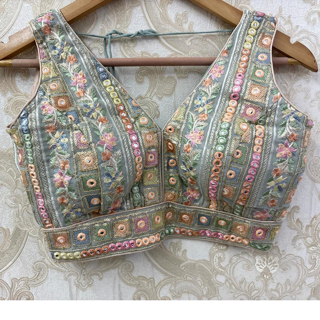 Embroidered V Neck Choli Blouse-Small-Colors
