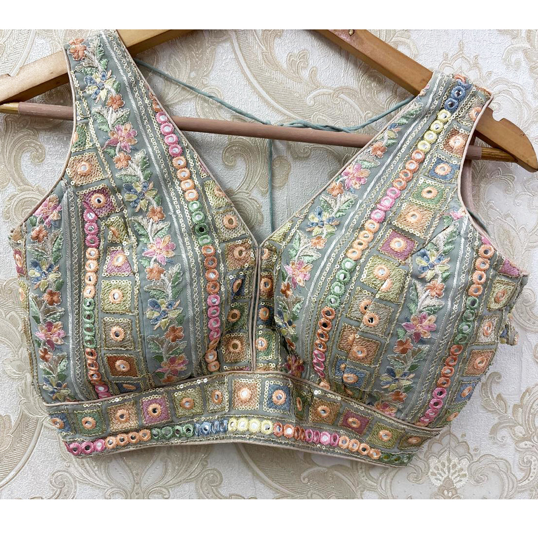 Embroidered V Neck Choli Blouse-Small-Colors