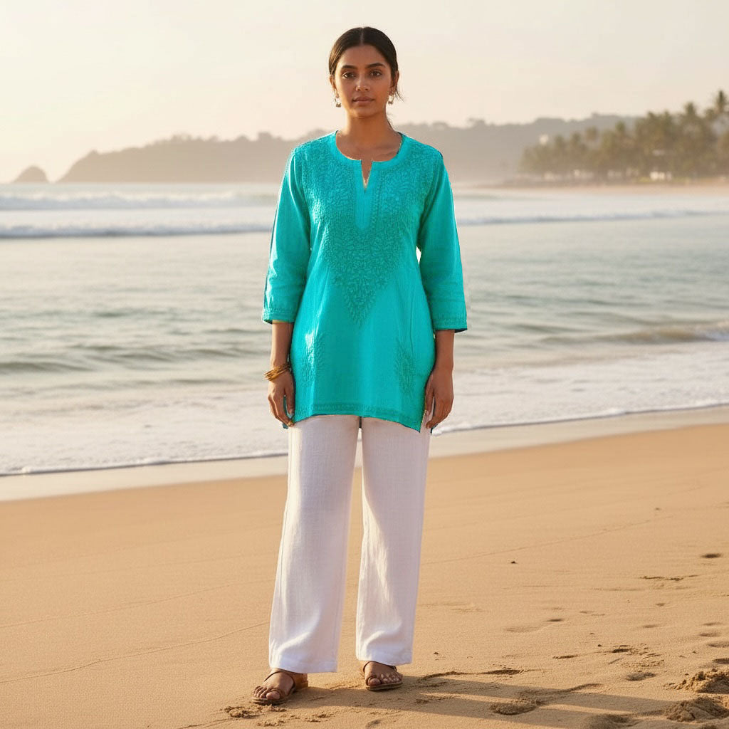 MA Short Embroidered Cotton Kurti-Size 32