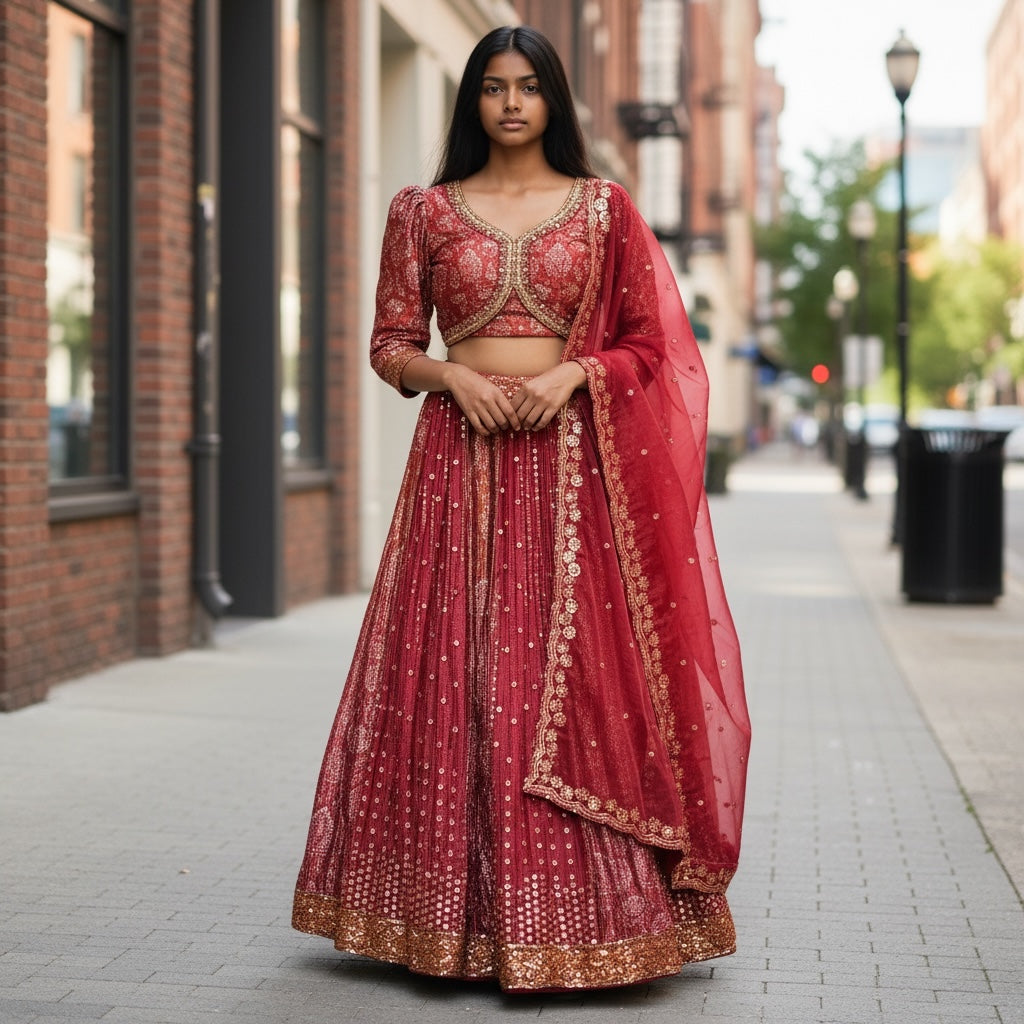 SH Crimson Pink Paisley Lehenga Set