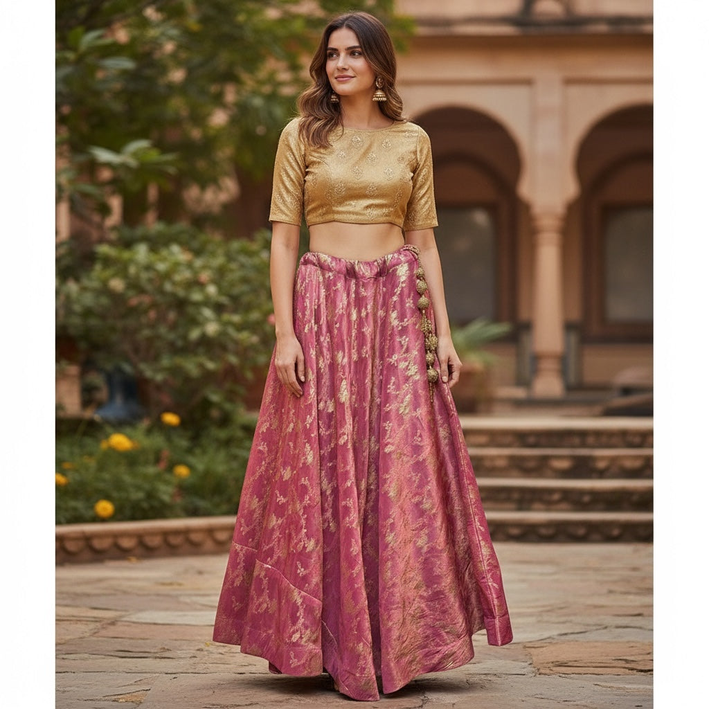 Shimmer Brocade Tulip Lehengas - Extra Long - Vintage India NYC