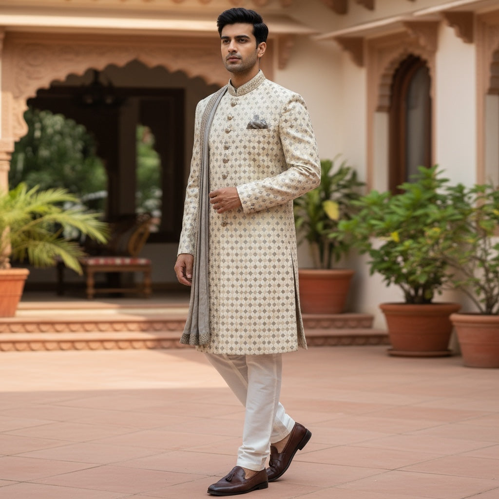 Silver & Gold Embroidered Sherwani - Vintage India NYC