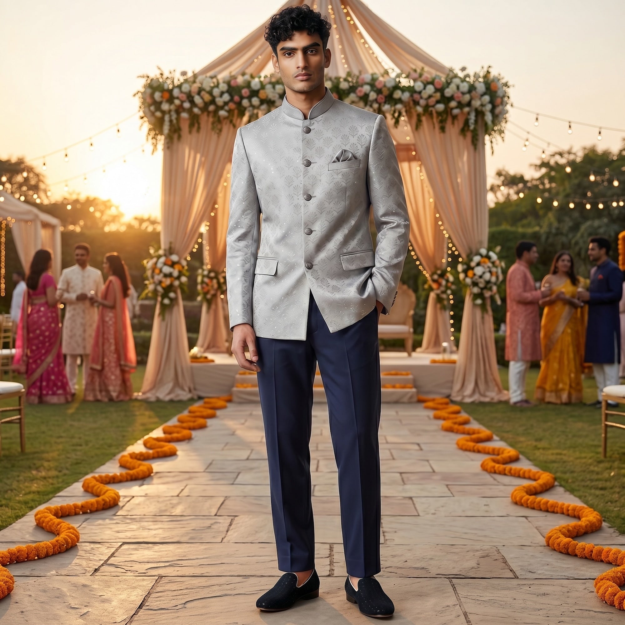 Silver Grey Cedar Jodhpuri Jacket - Vintage India NYC