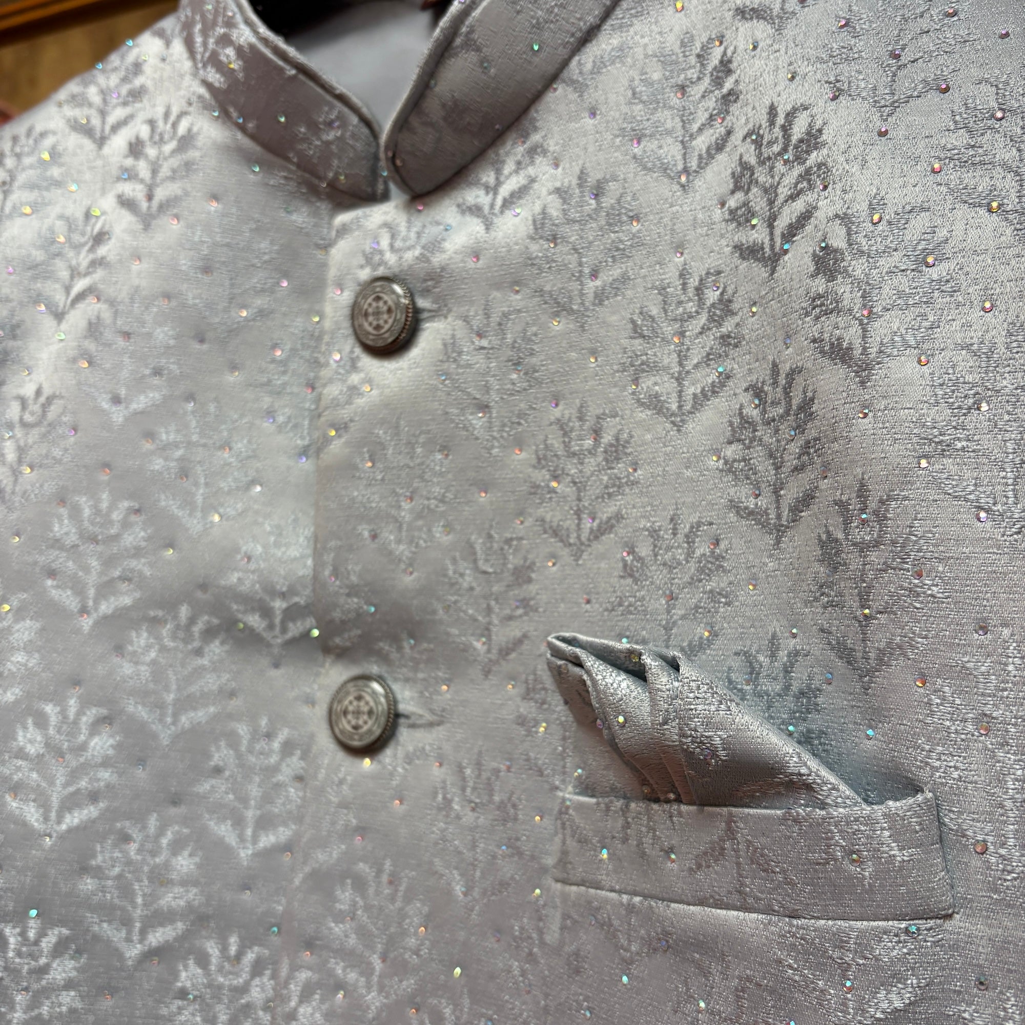 Silver Grey Cedar Jodhpuri Jacket - Vintage India NYC