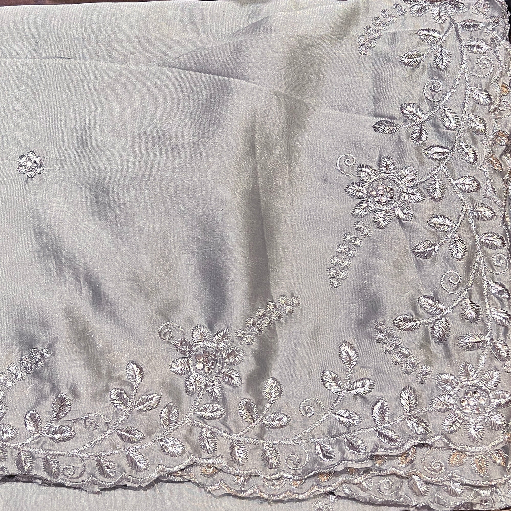 Chiffon Dupatta w Silver Embroidery-Many Colors