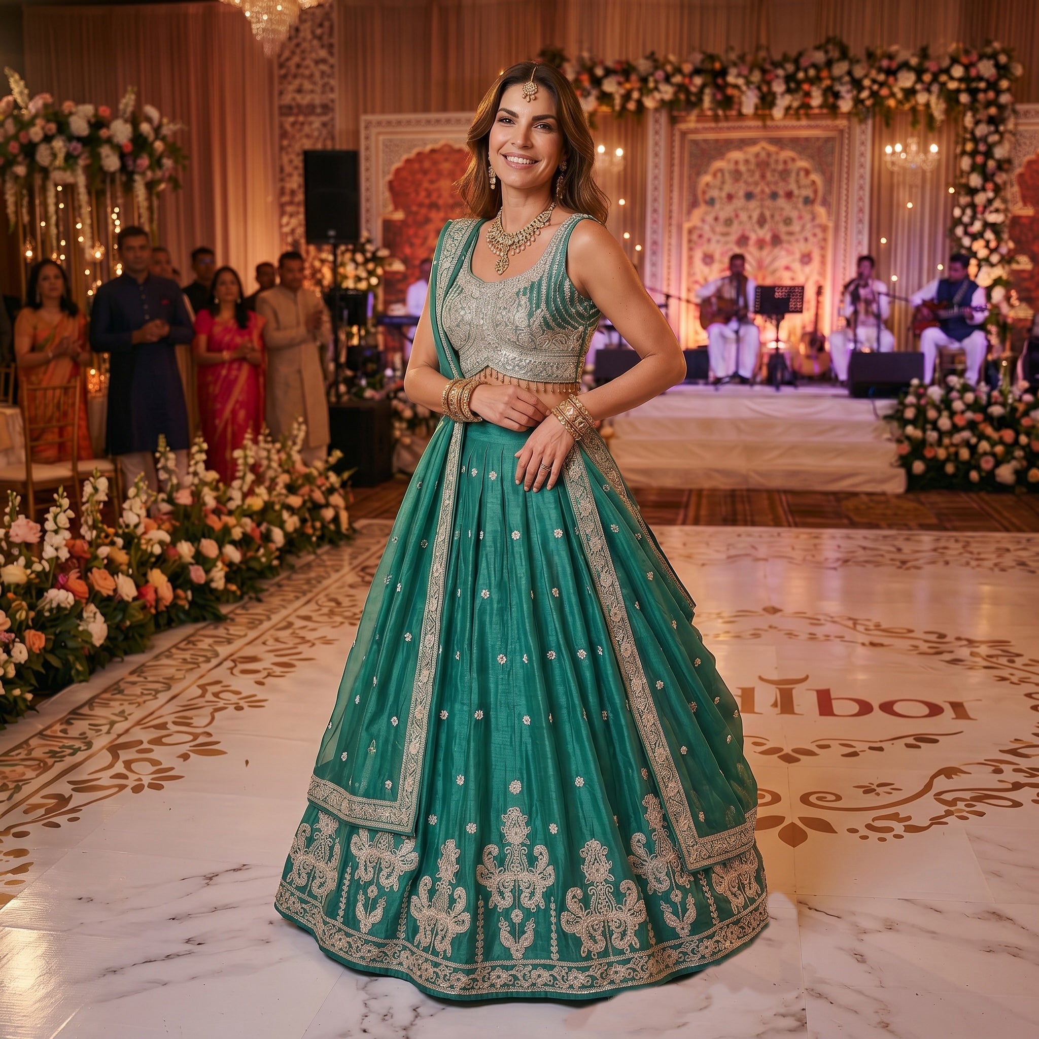 Teal Embroidered Lehenga Set