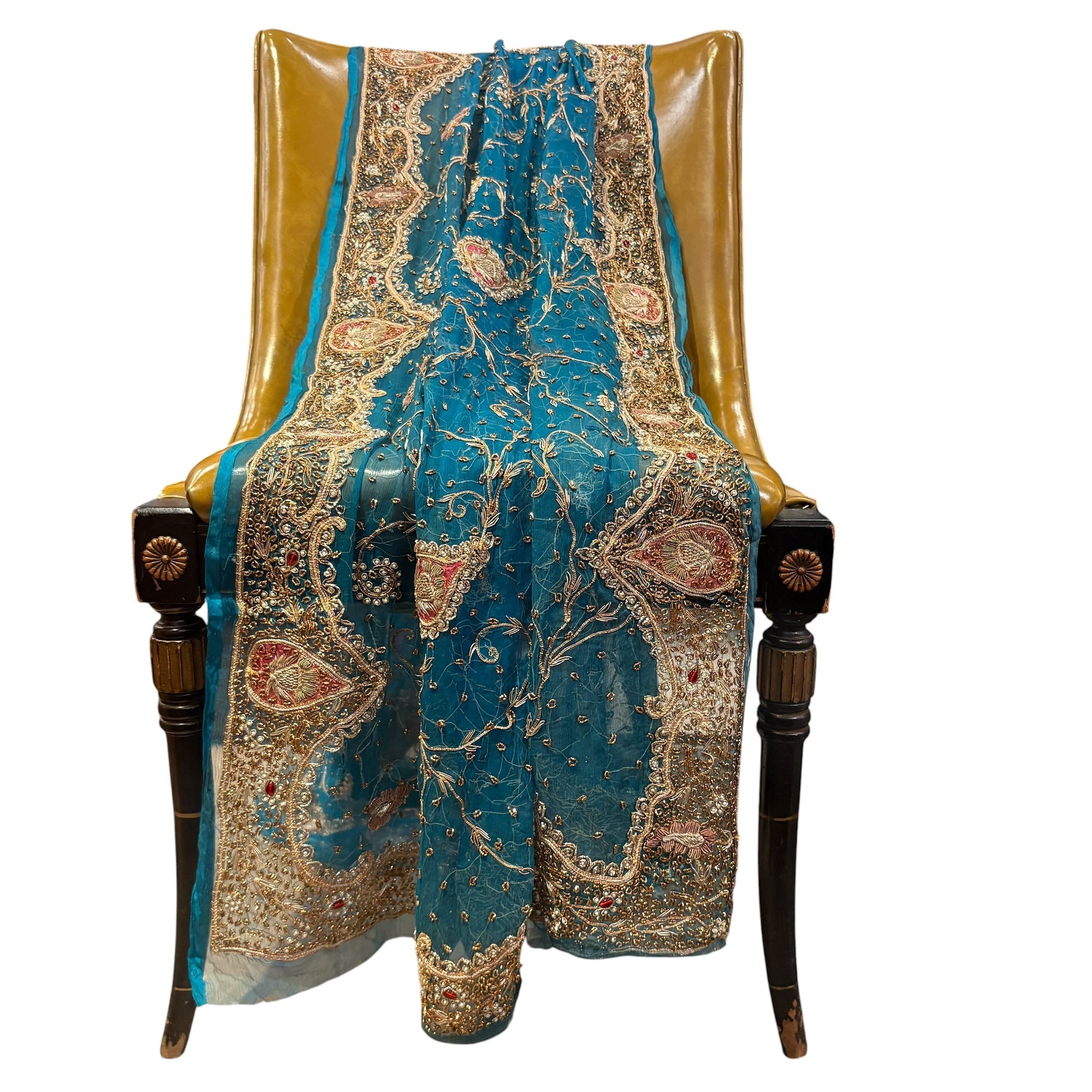 Teal & Pink Heavywork Dupatta Scarf
