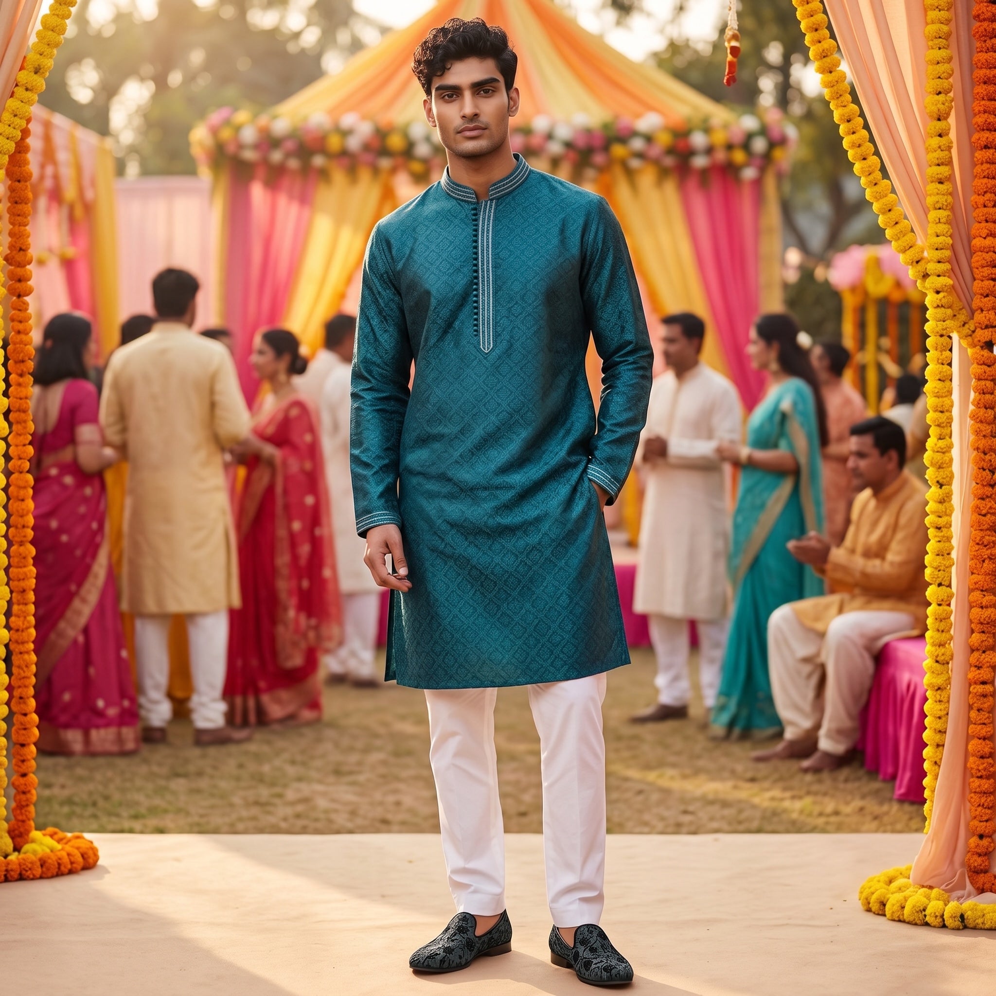 Diamond Buti Jacquard Kurtas-Colors - Vintage India NYC