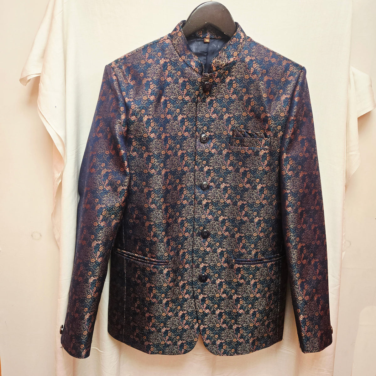 Teal Floral Stem Jodhpuri Jacket