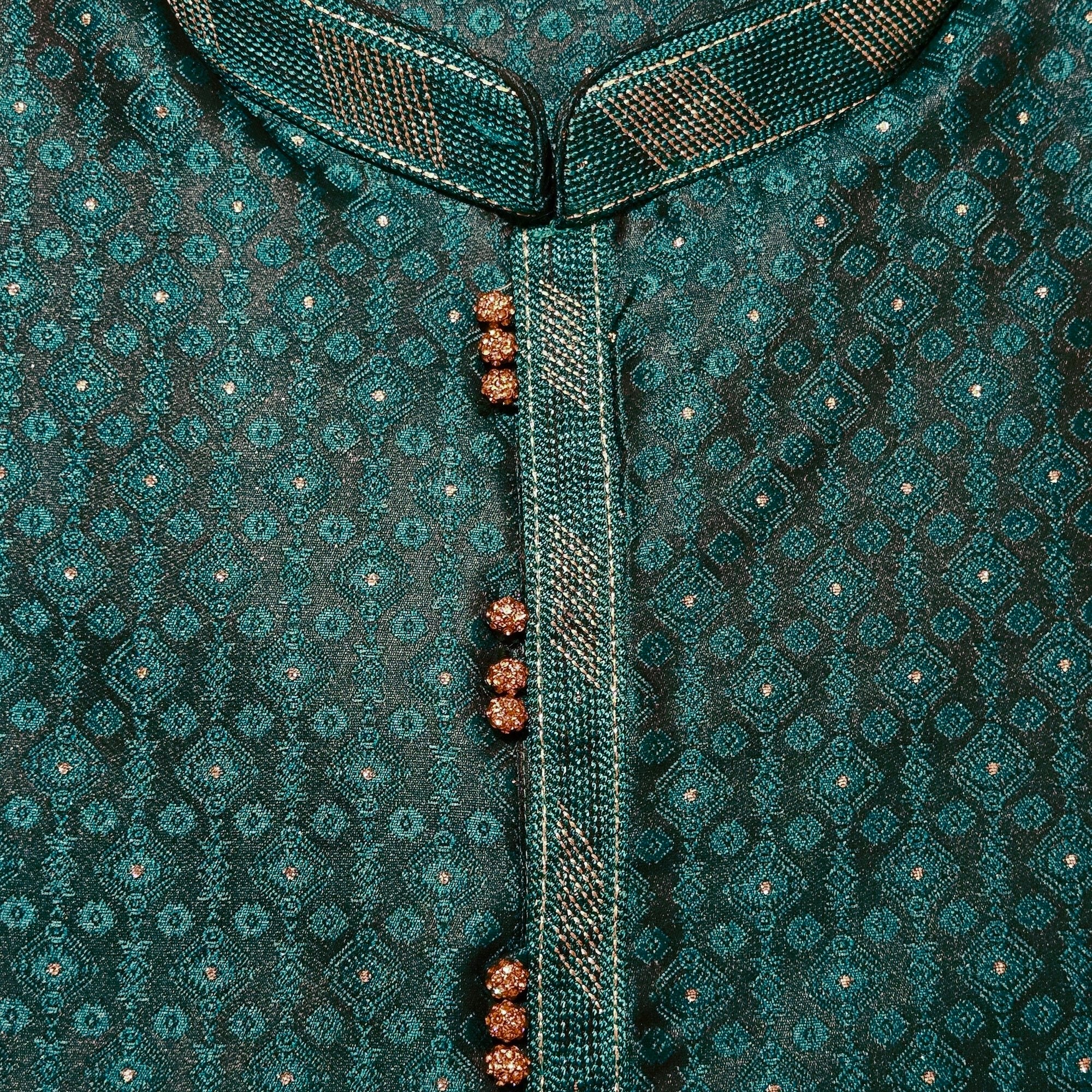 Teal Garland Brocade Kurtas - Vintage India NYC