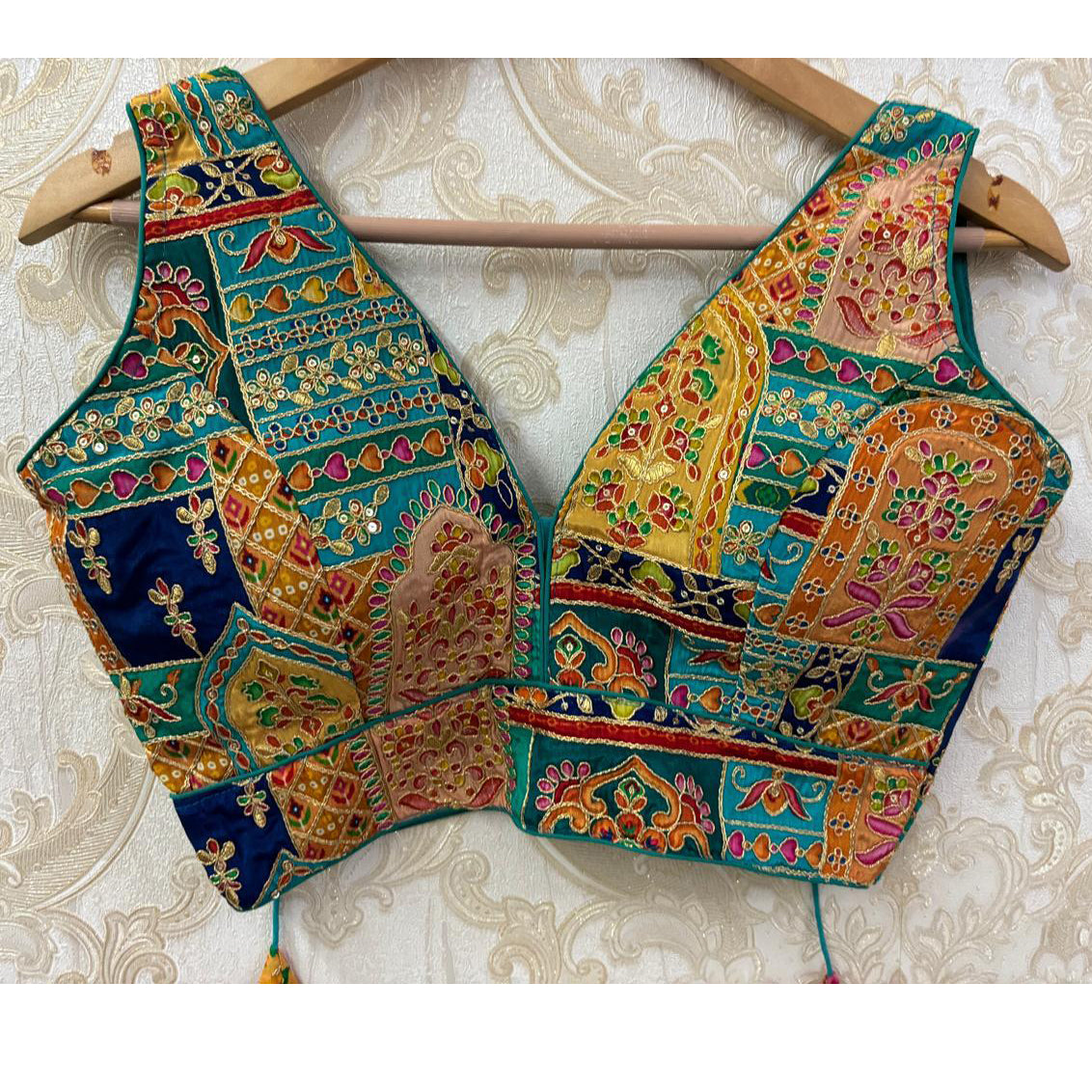 V Neck Embroidered Patchwork Blouse Colors