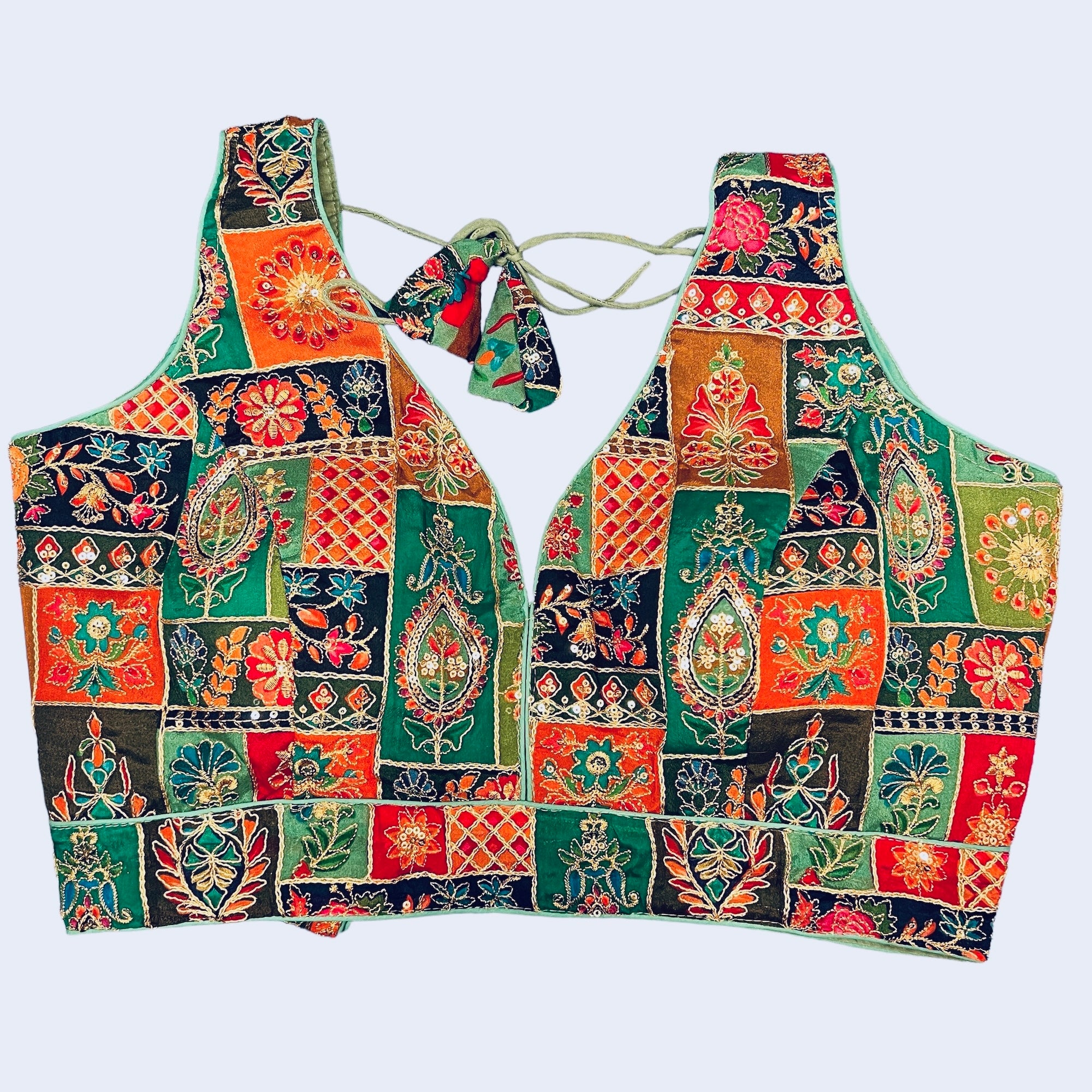 V Neck Embroidered Patchwork Blouse-Many Colors