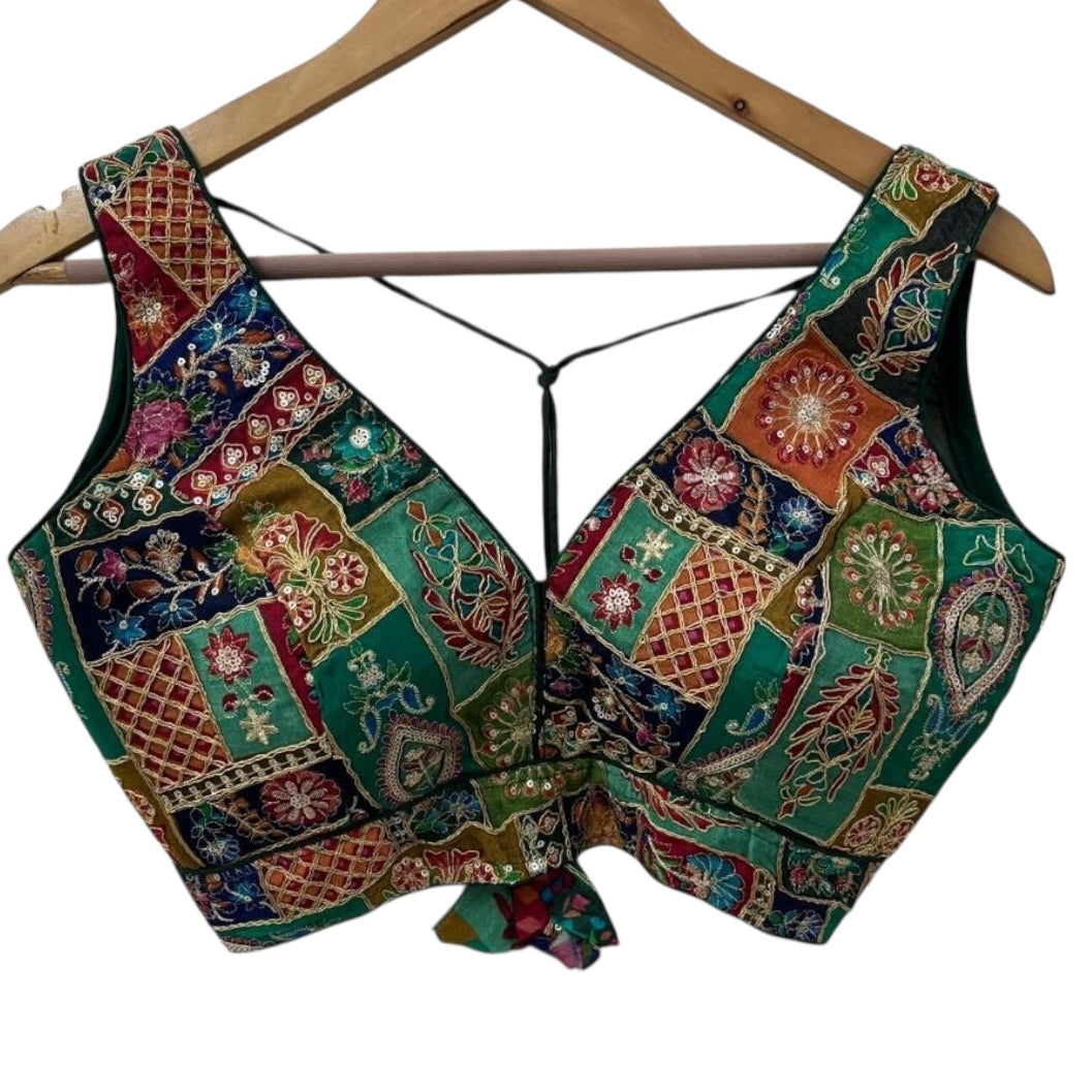 V Neck Embroidered Patchwork Blouse Colors