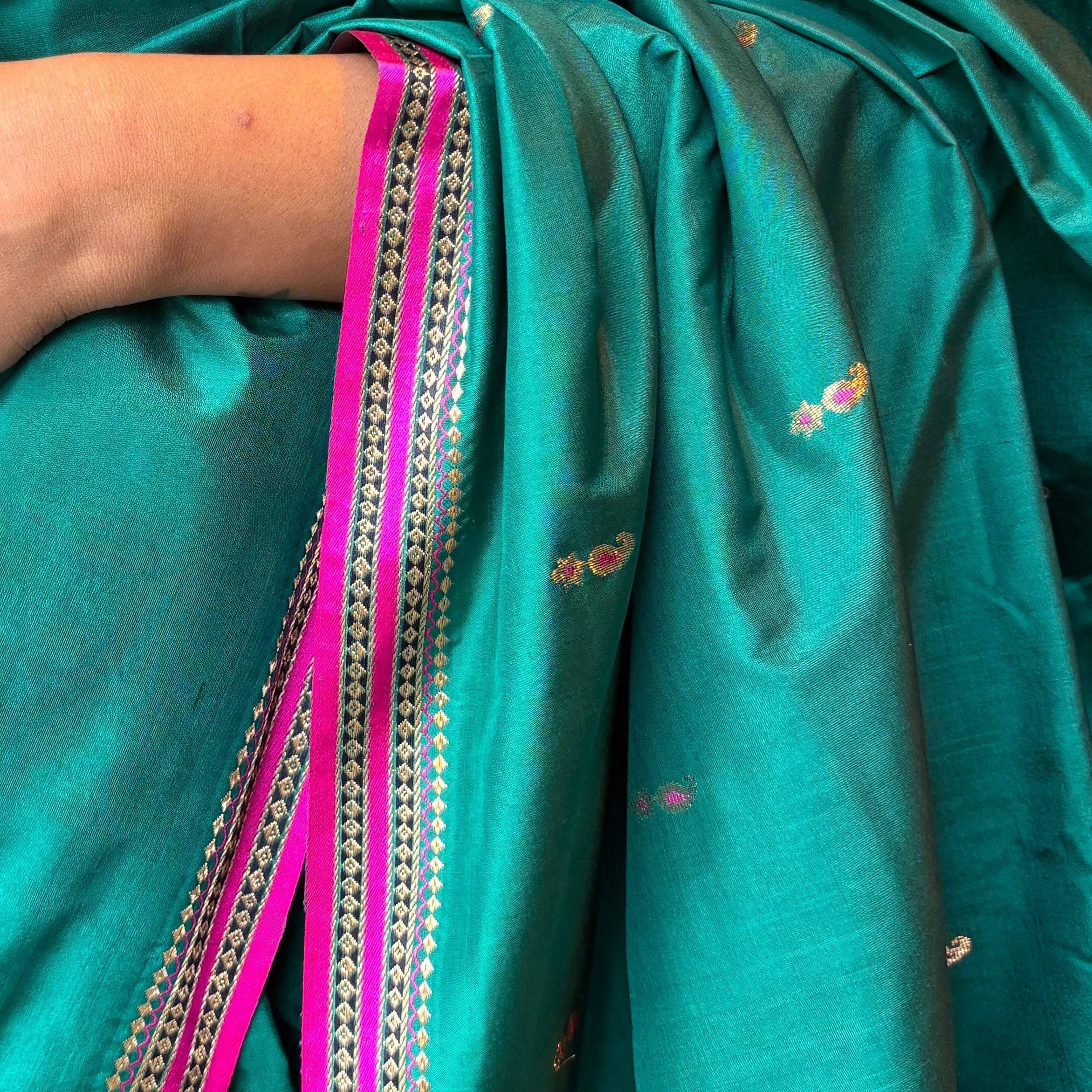 Teal & Pink Banarasi Saree 1004