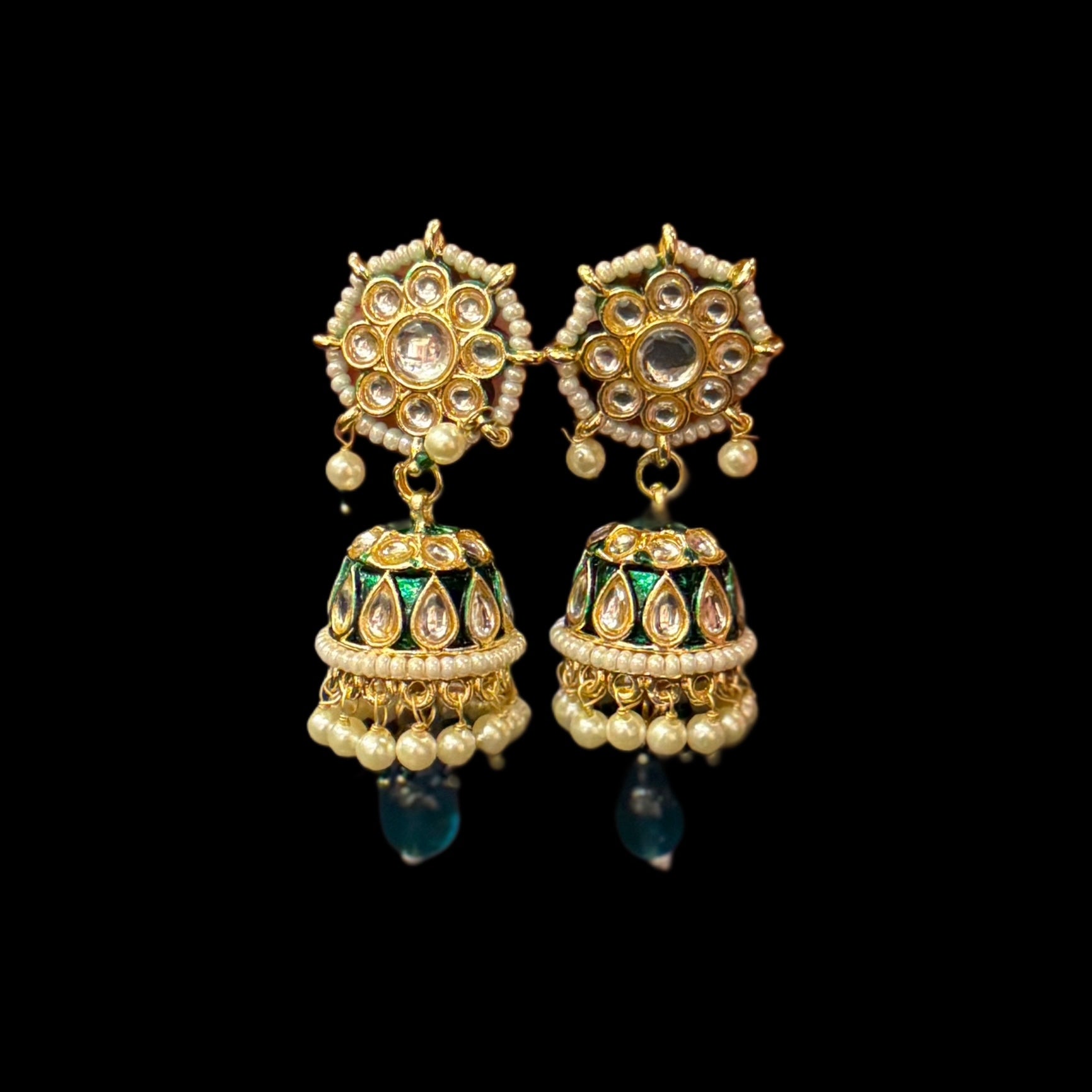 DT Polki & Pearl Jhumka Earrings-Many Colors