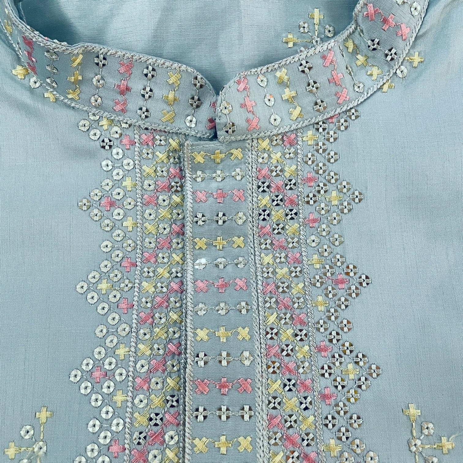 YD Silk Triangle Sequin & Threadwork Kurtas-3 Colors - Vintage India NYC