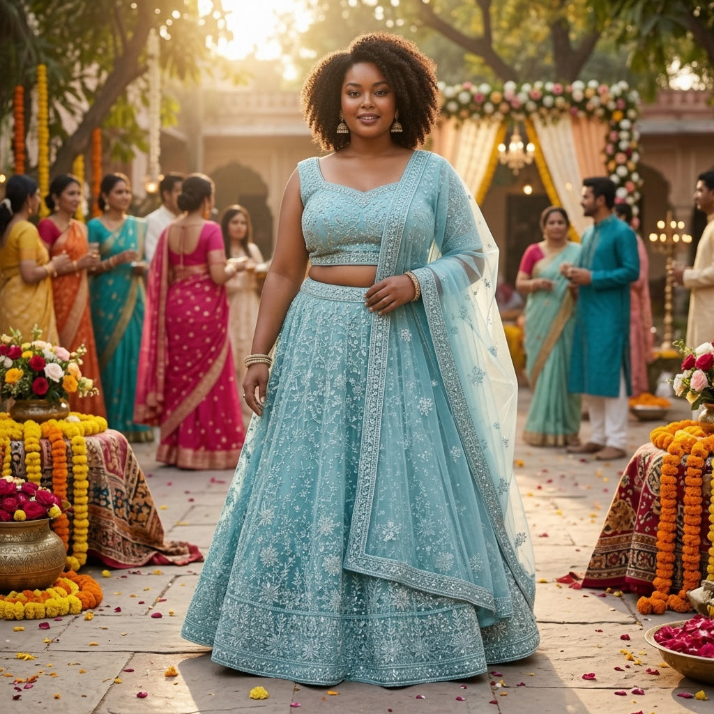 Plus Size Embroidered Lehenga Set - Vintage India NYC