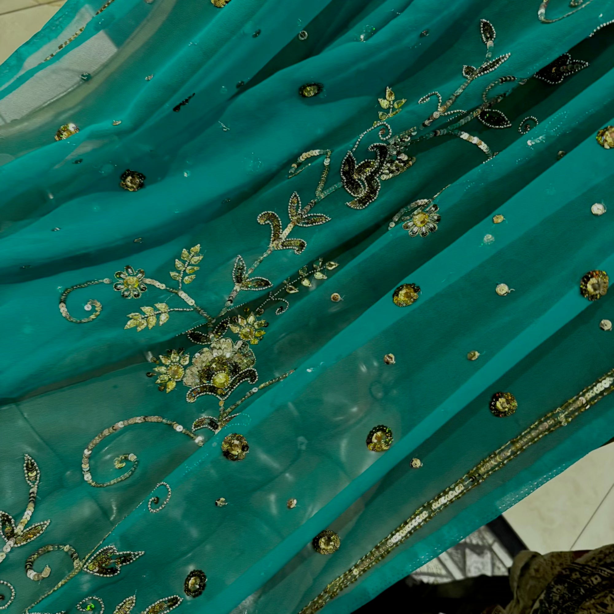Turquoise Embroidered Dupatta - Vintage India NYC