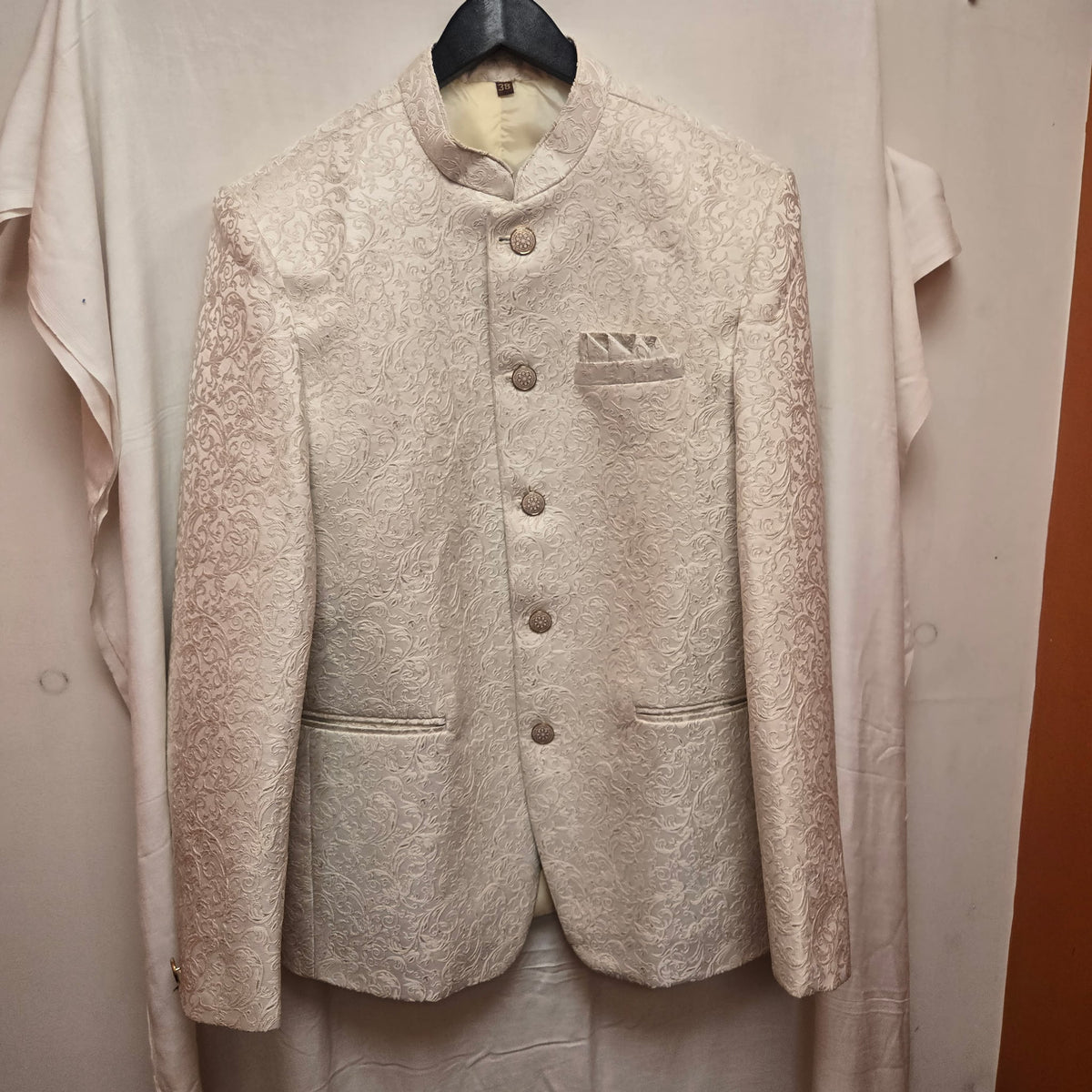 Vanilla Floral Embossed Jodhpuri Jacket