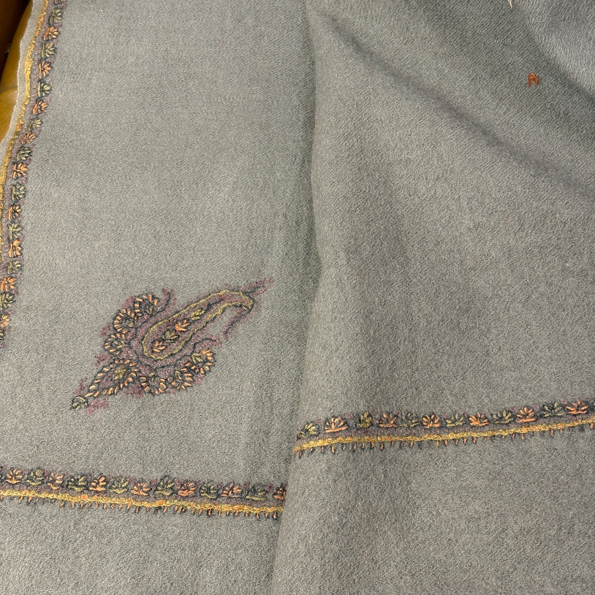 Vintage Grey w/ PaisleyWool Shawl 33x59in