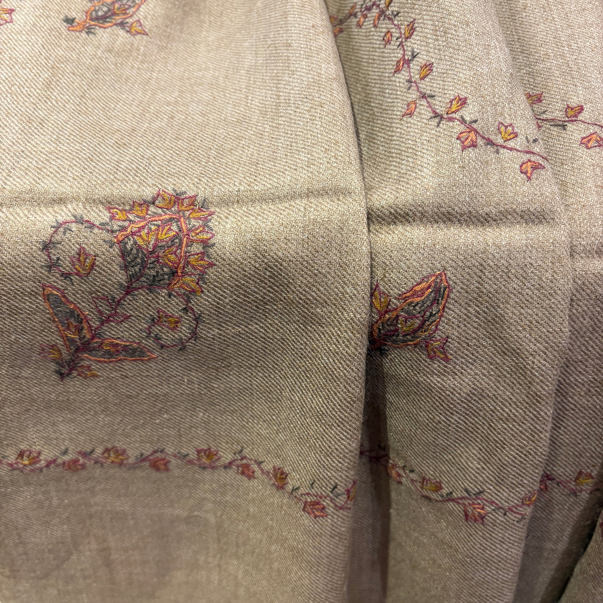 Vintage Sand Embroidered Wool Shawl 41x76in