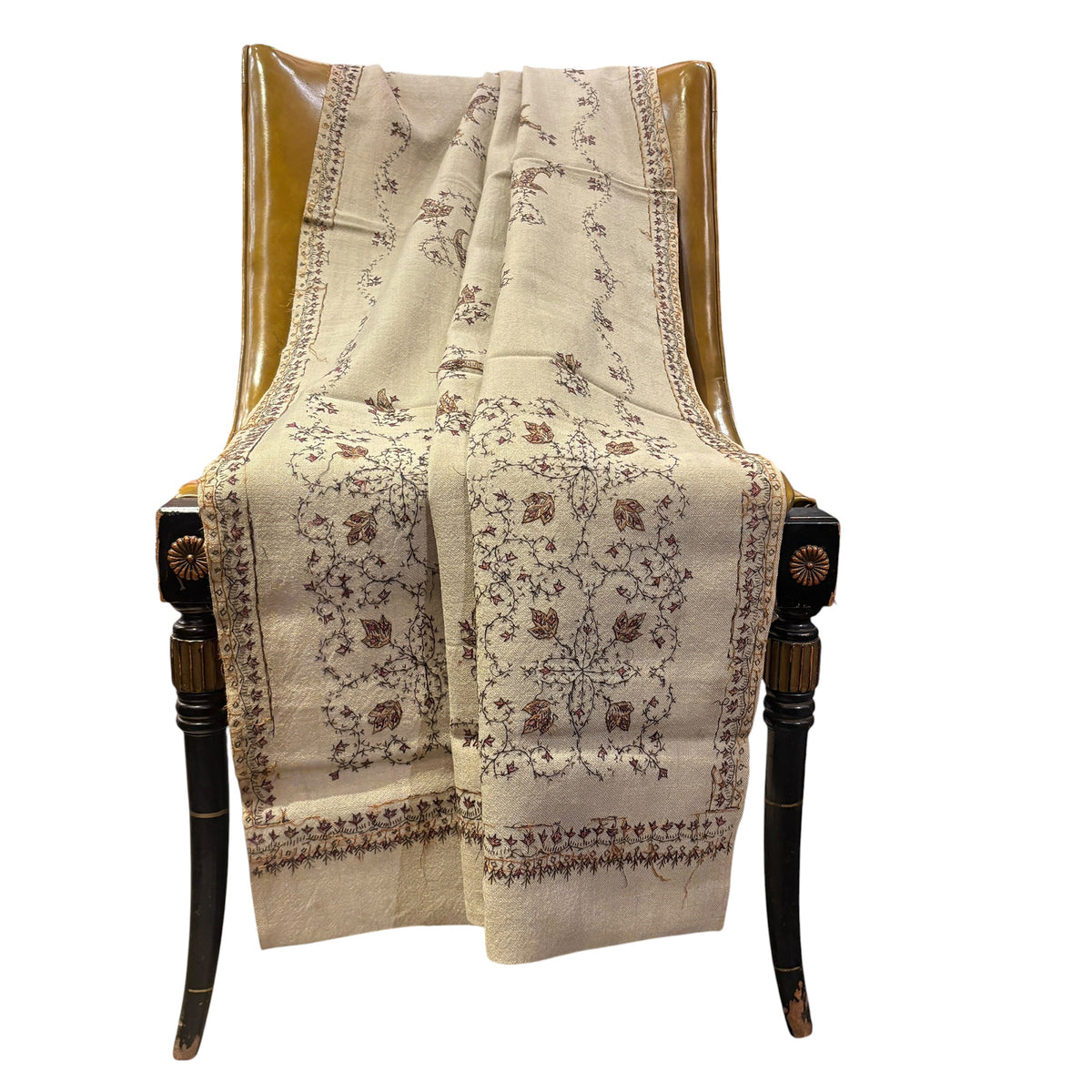 Vintage Tan & Brown Jaal Wool Shawl 40 x 60in