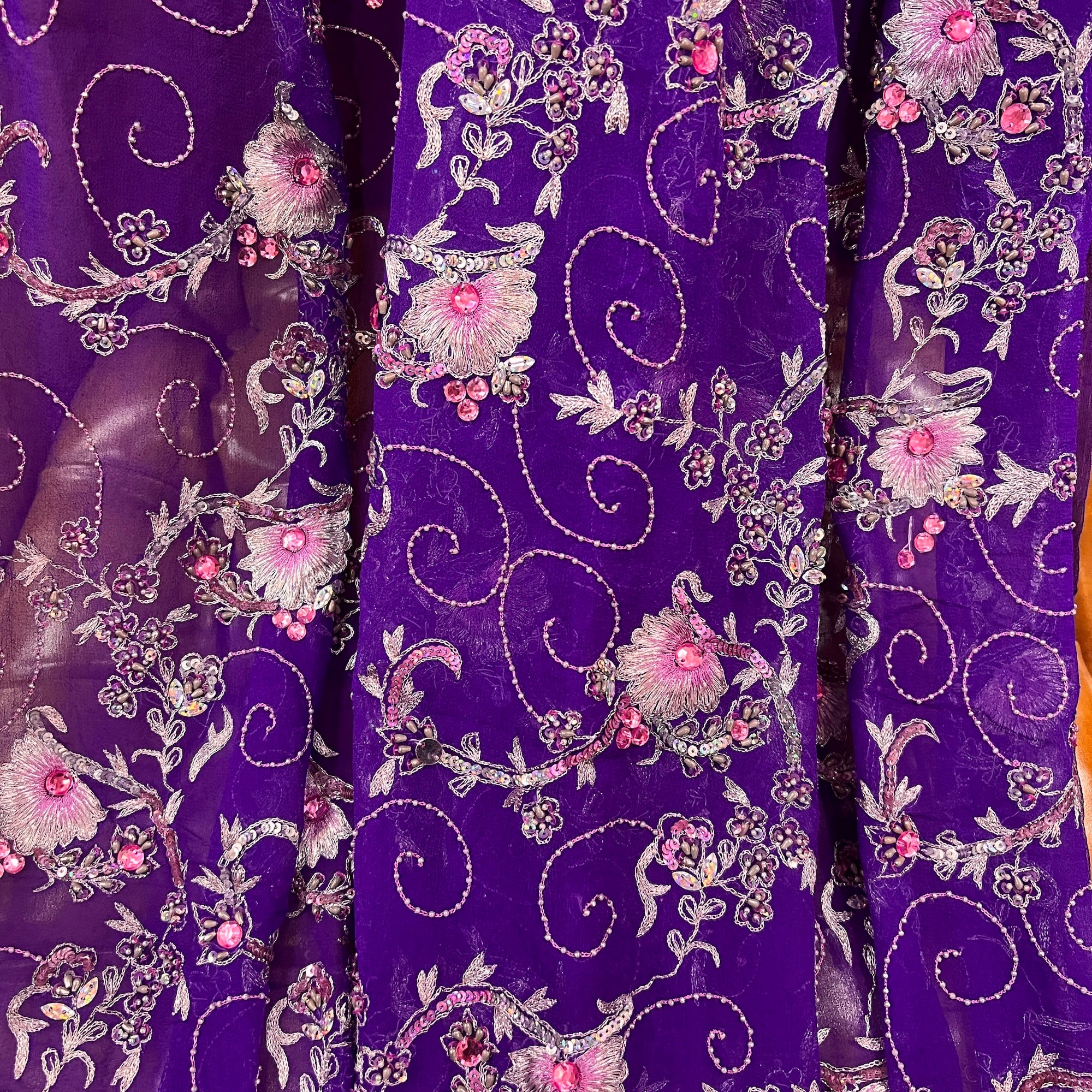 Violet Pink w Silver Zari Heavy Work Dupatta 9057