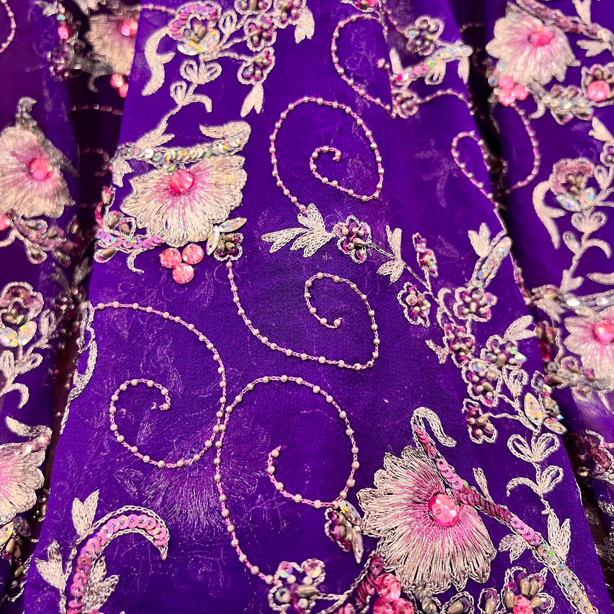 Violet Pink w Silver Zari Heavy Work Dupatta 9057