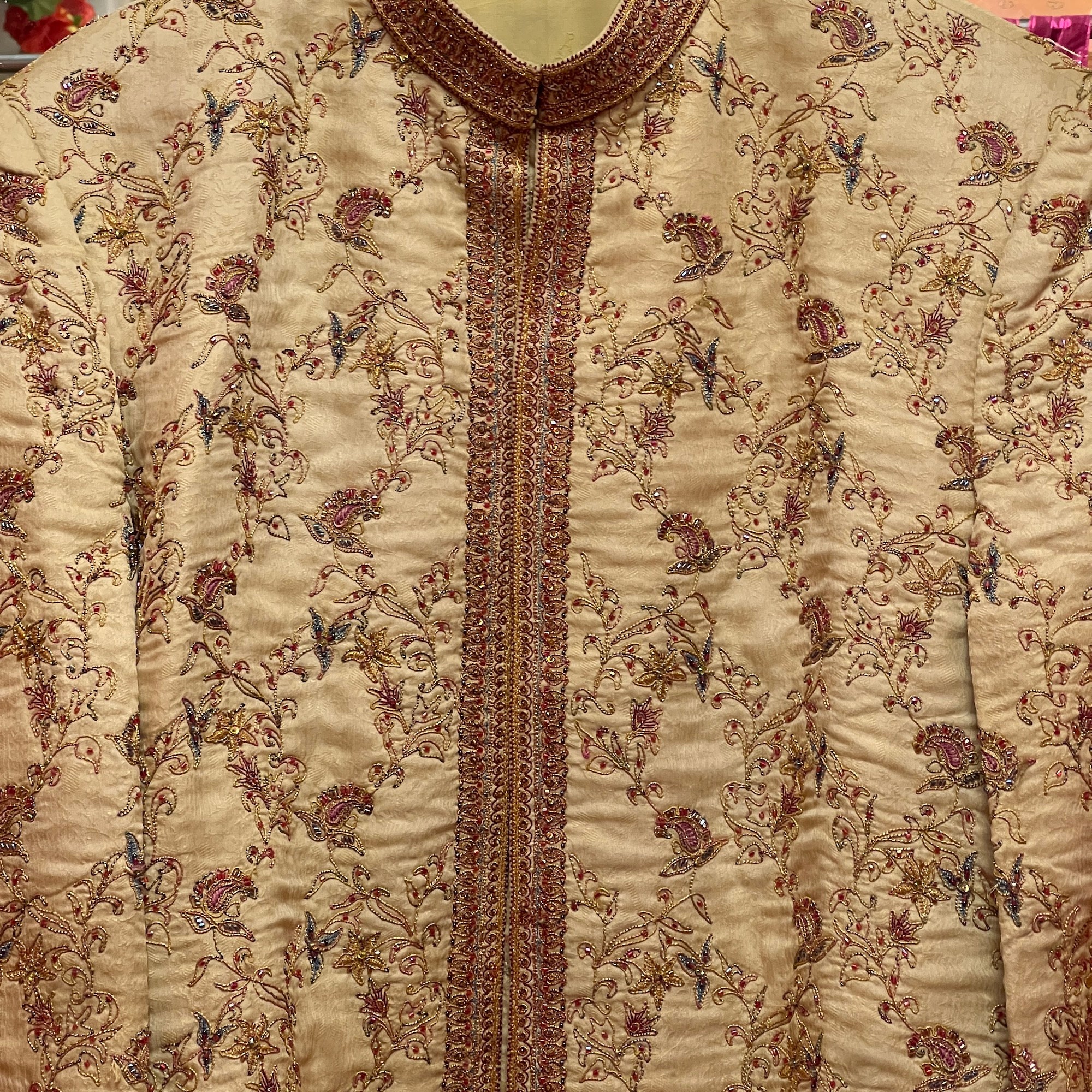 Wheat Embroidered Sherwani - Vintage India NYC