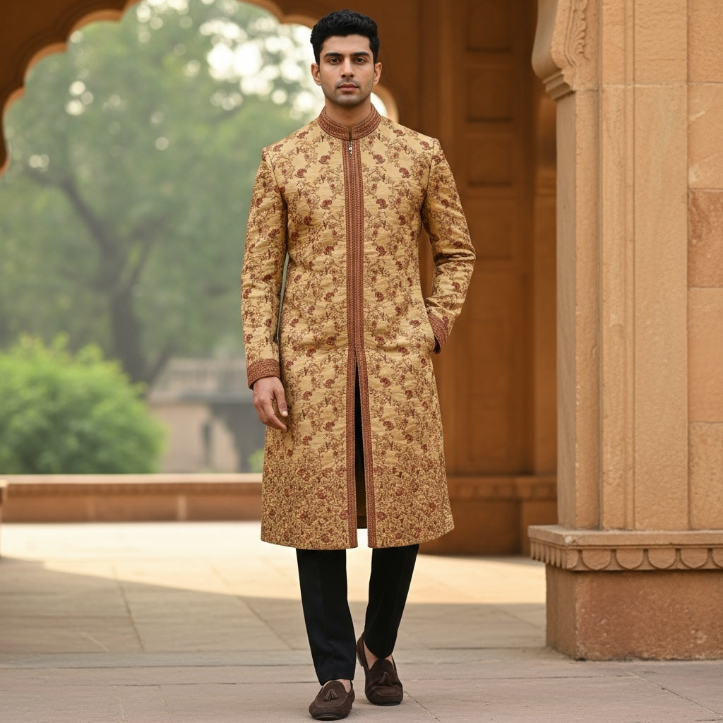 Wheat Embroidered Sherwani