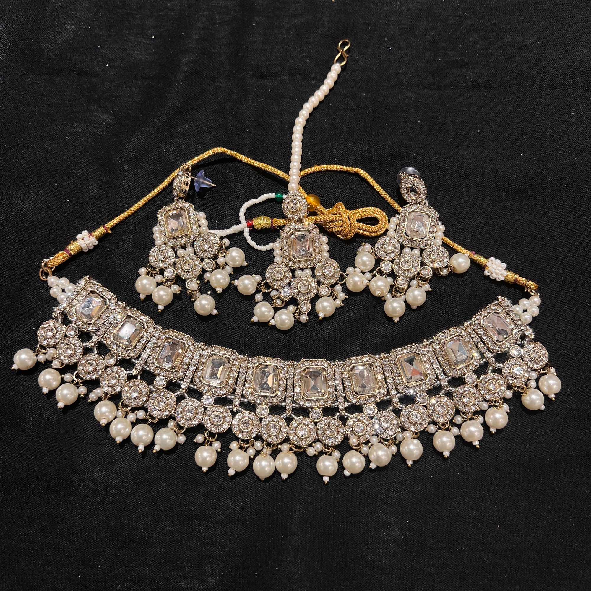Oblong White Stone Necklace Set-Colors