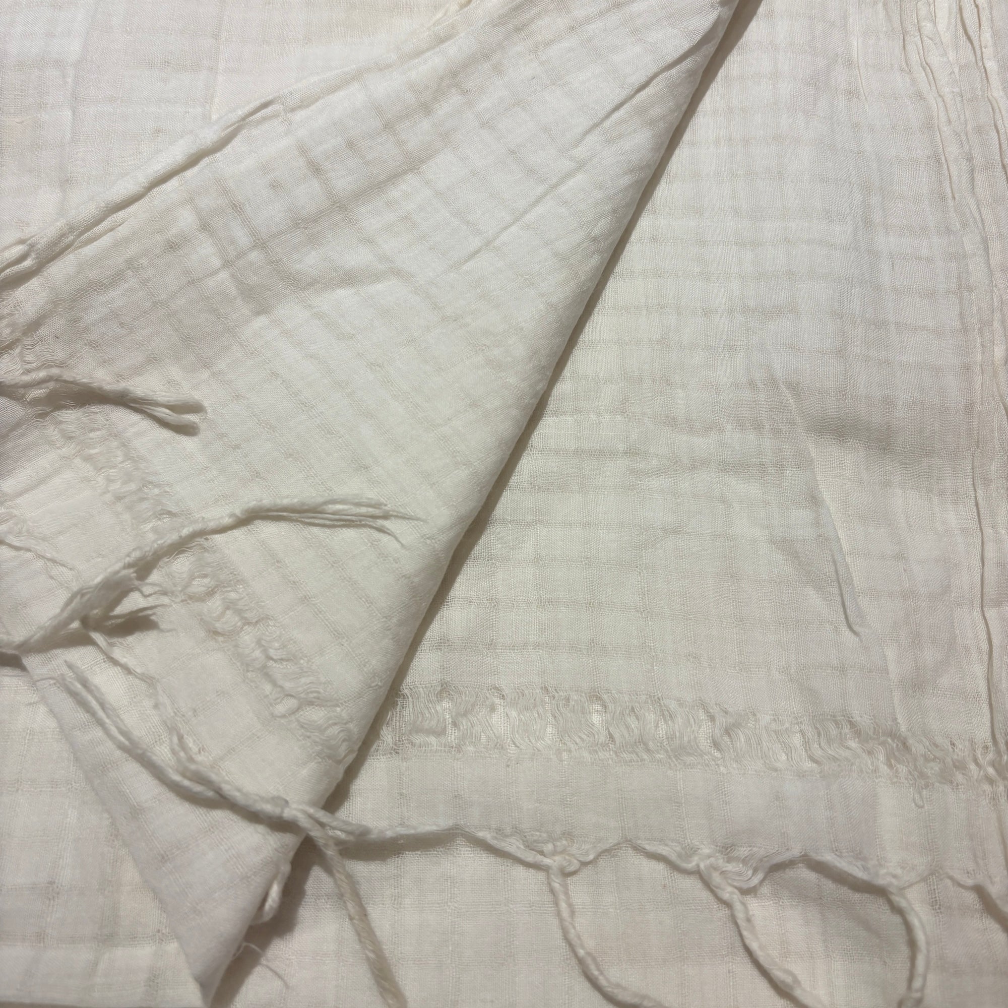 White Handwoven Cotton Dupatta Scarf - Vintage India NYC