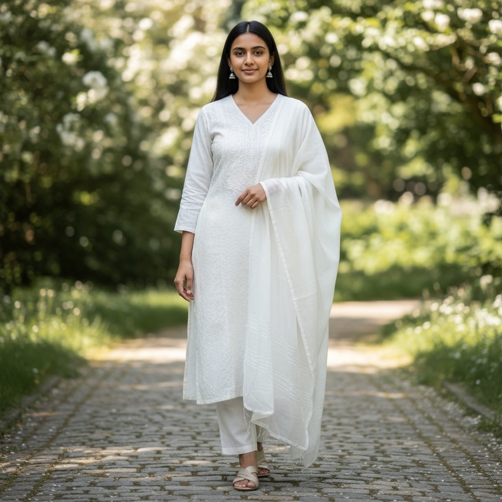 White Embroidered Kurta Set