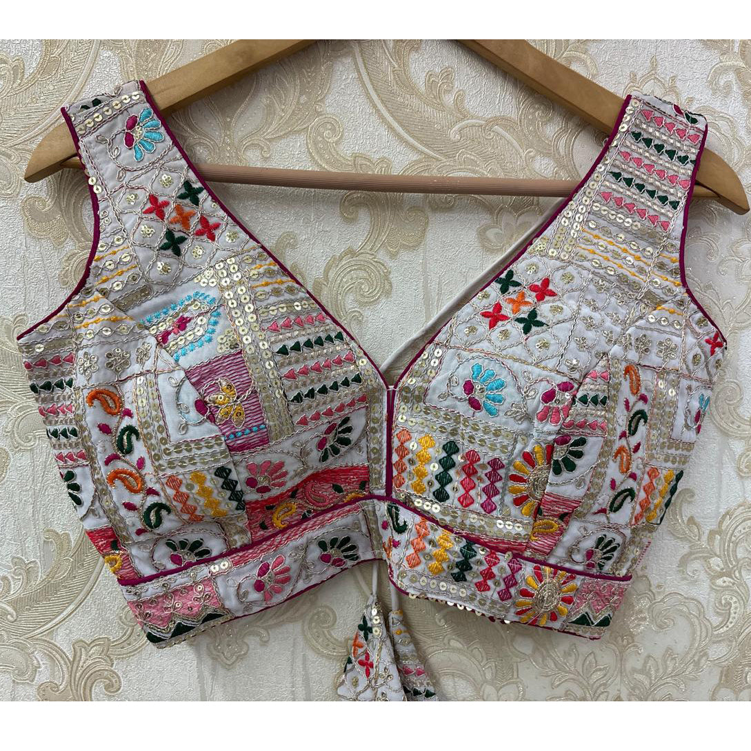 V Neck Embroidered Patchwork Blouse Colors