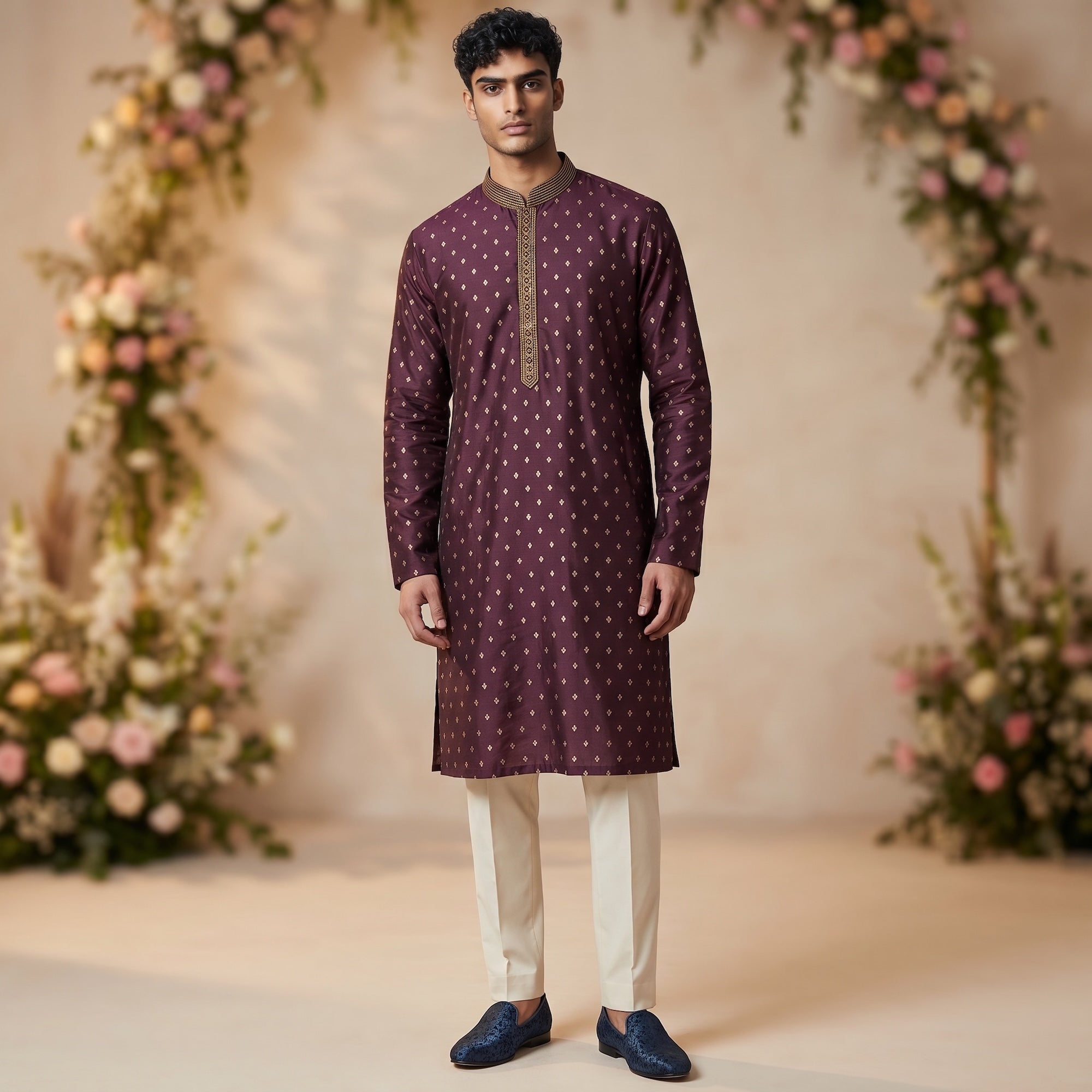 Silk Brocade Crest Kurtas-Colors - Vintage India NYC