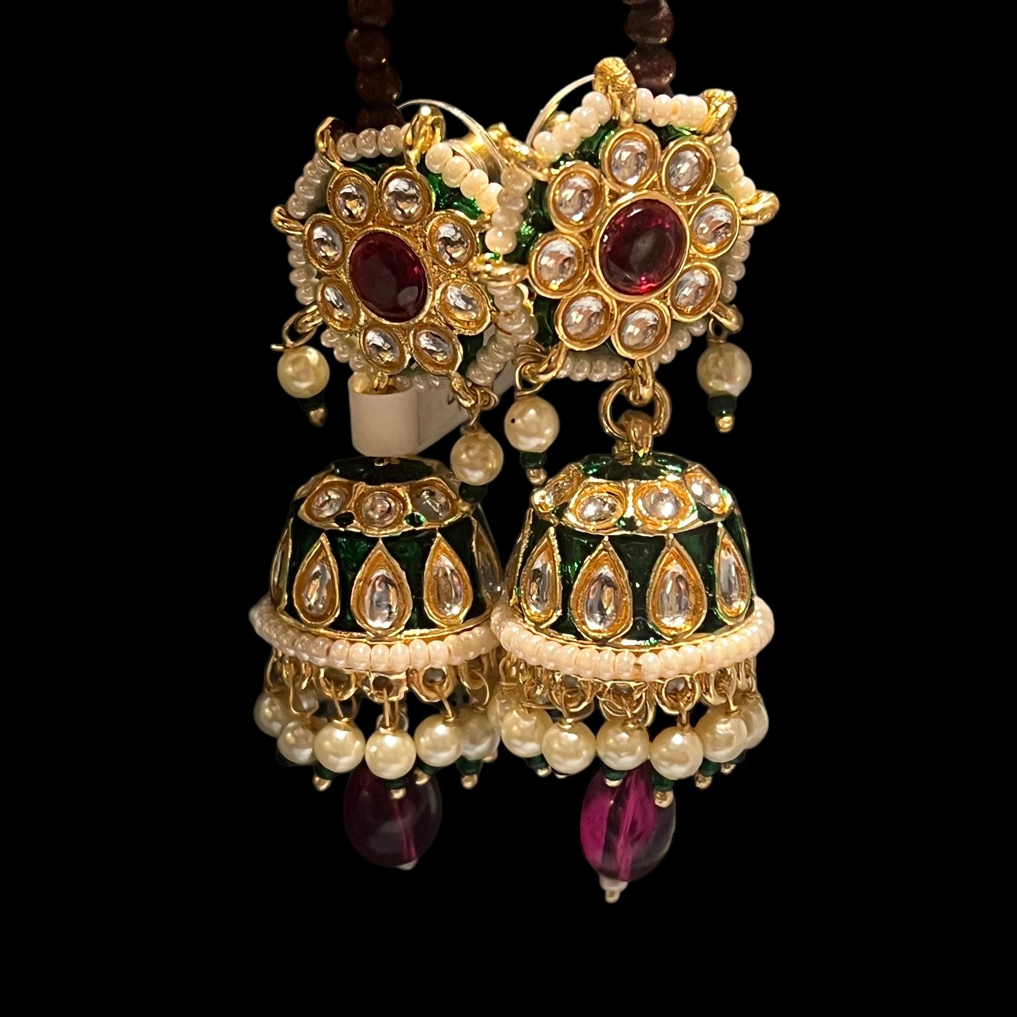 DT Polki & Pearl Jhumka Earrings-Many Colors