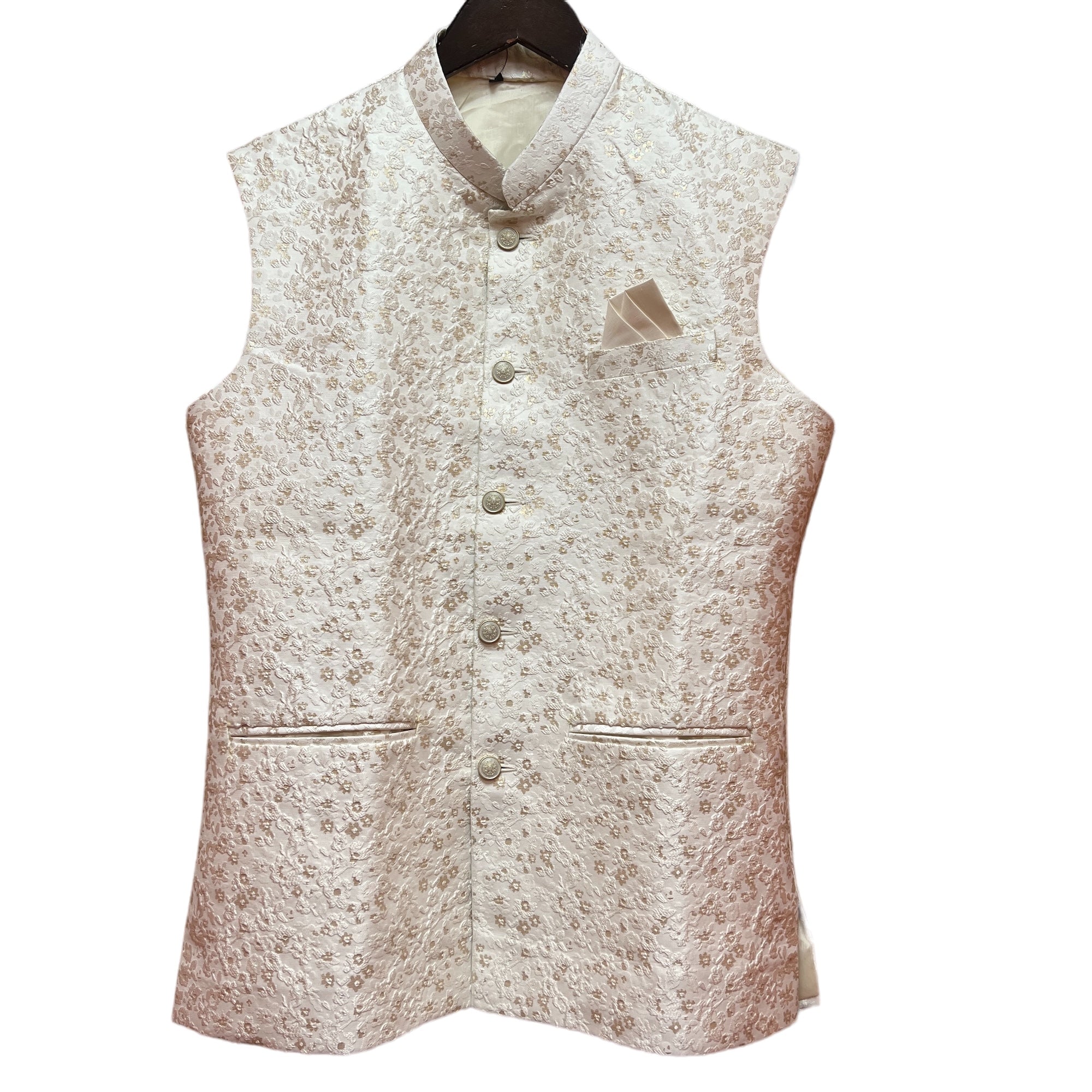 YD Ivory or Pink Foral Brocade Vest - Vintage India NYC