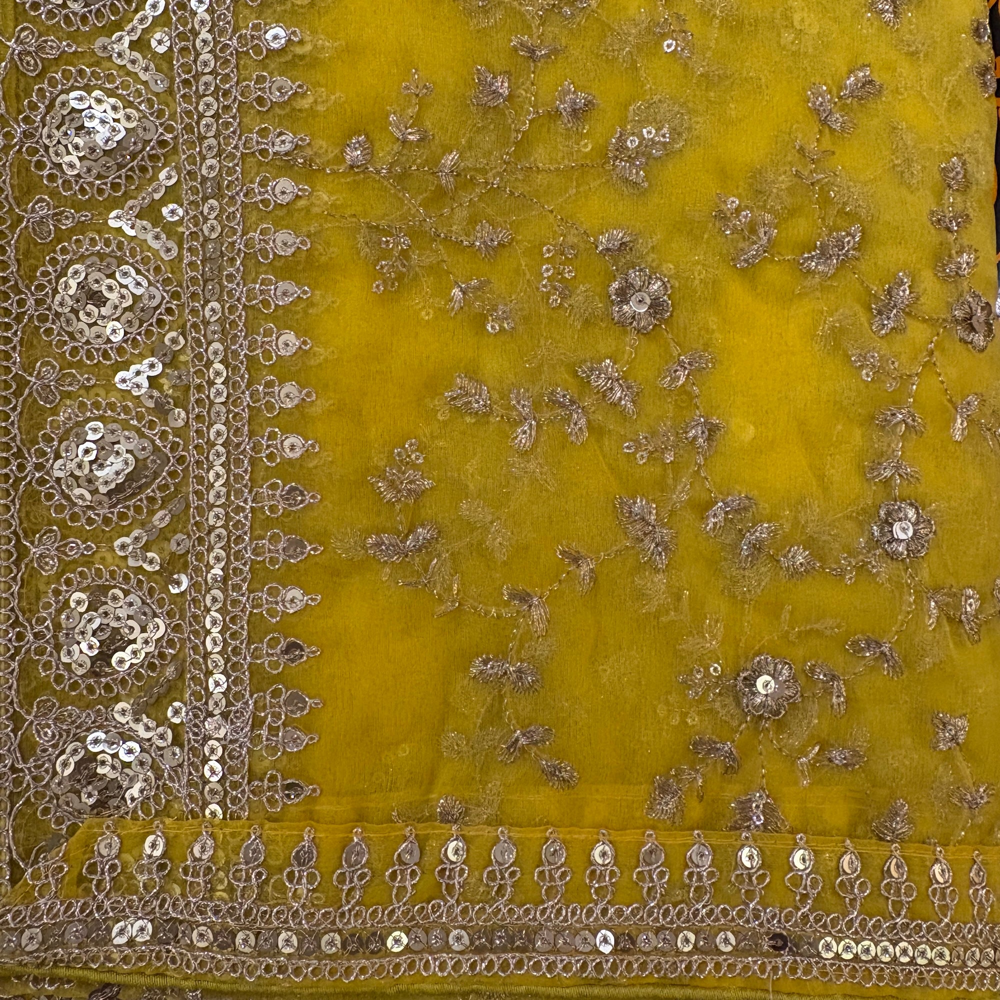 Organza Dupatta with Floral Embroidery-Many Colors - Vintage India NYC