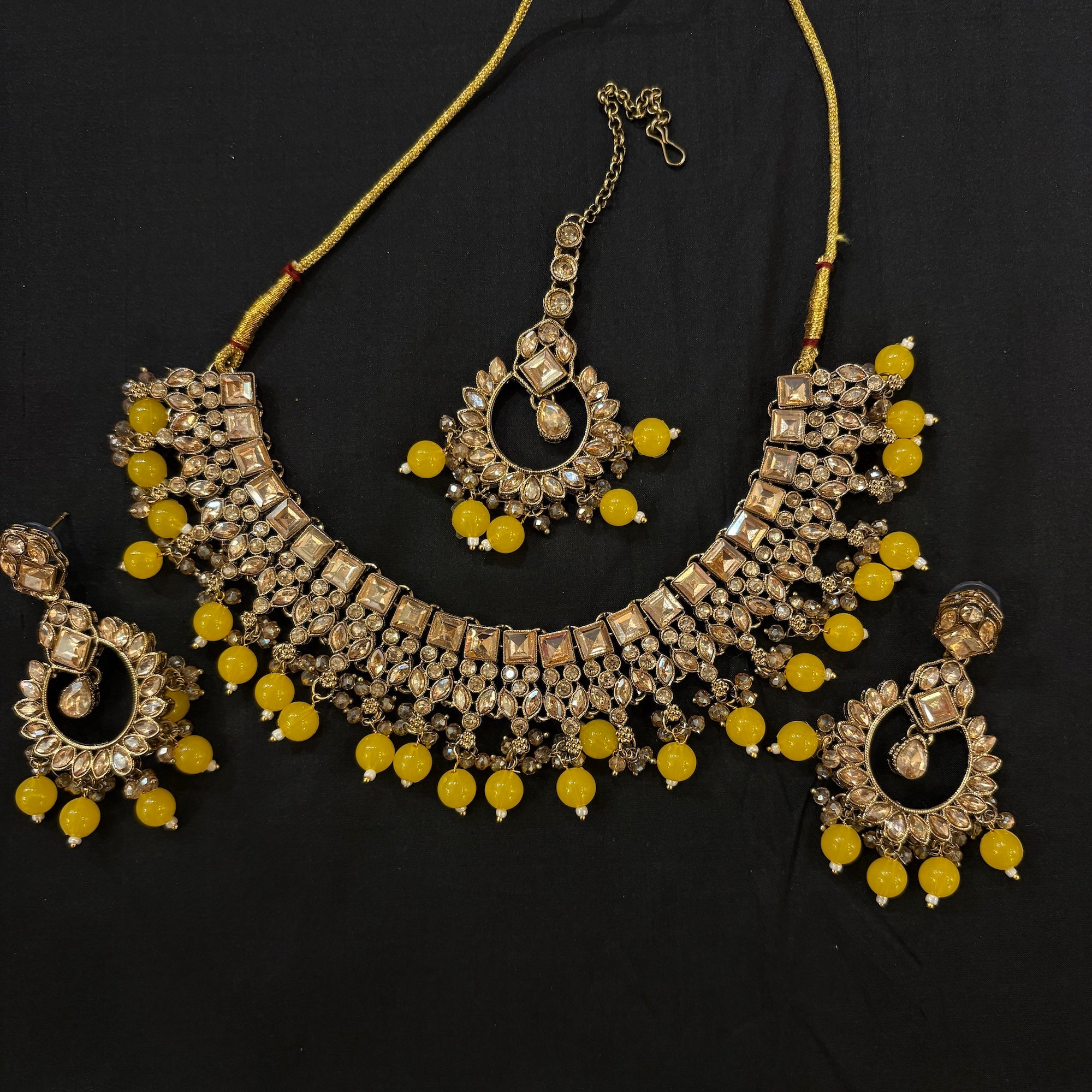 DT Square Stone Necklace Sets- Colors - Vintage India NYC