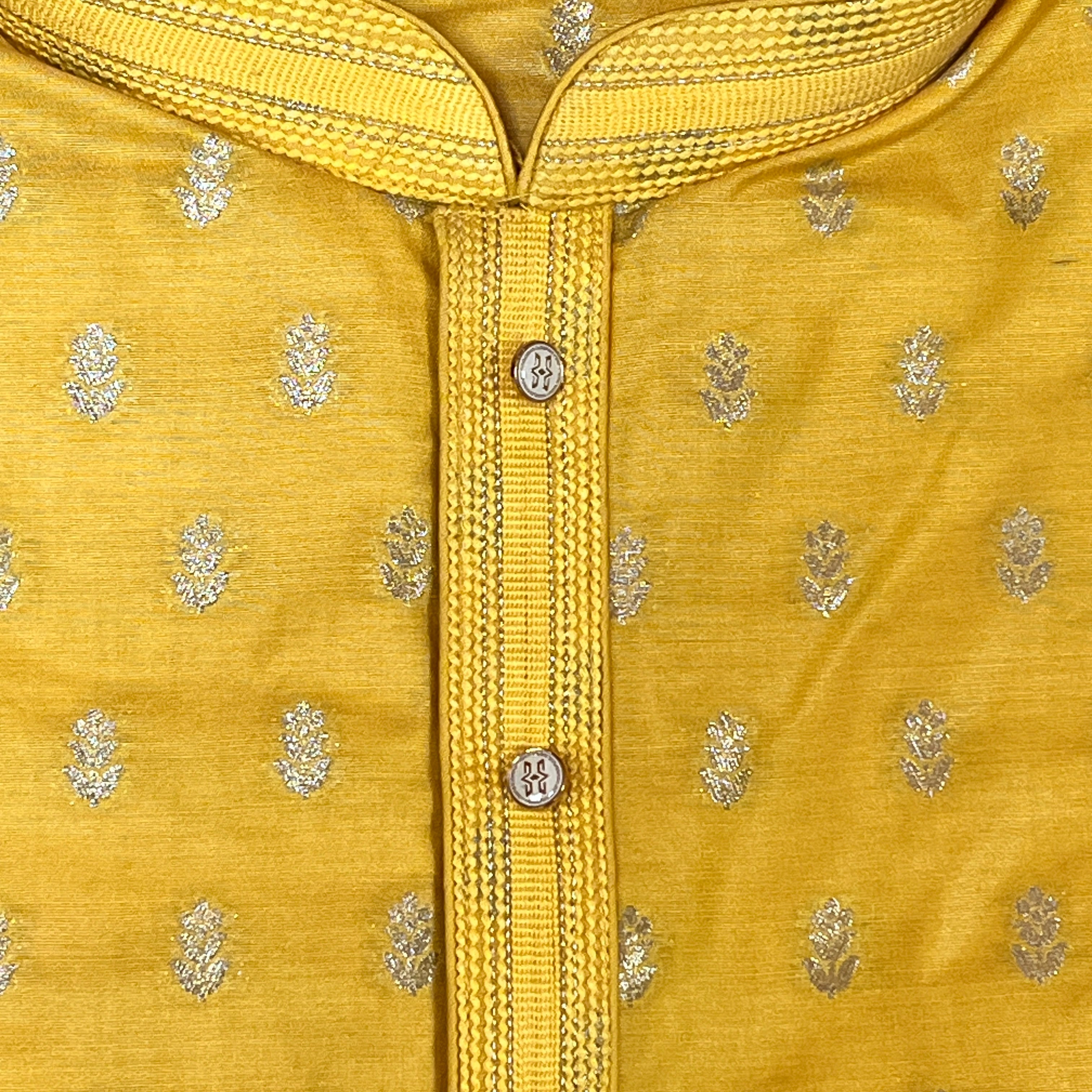 Yellow Flower Brocade Kurta Set - Vintage India NYC